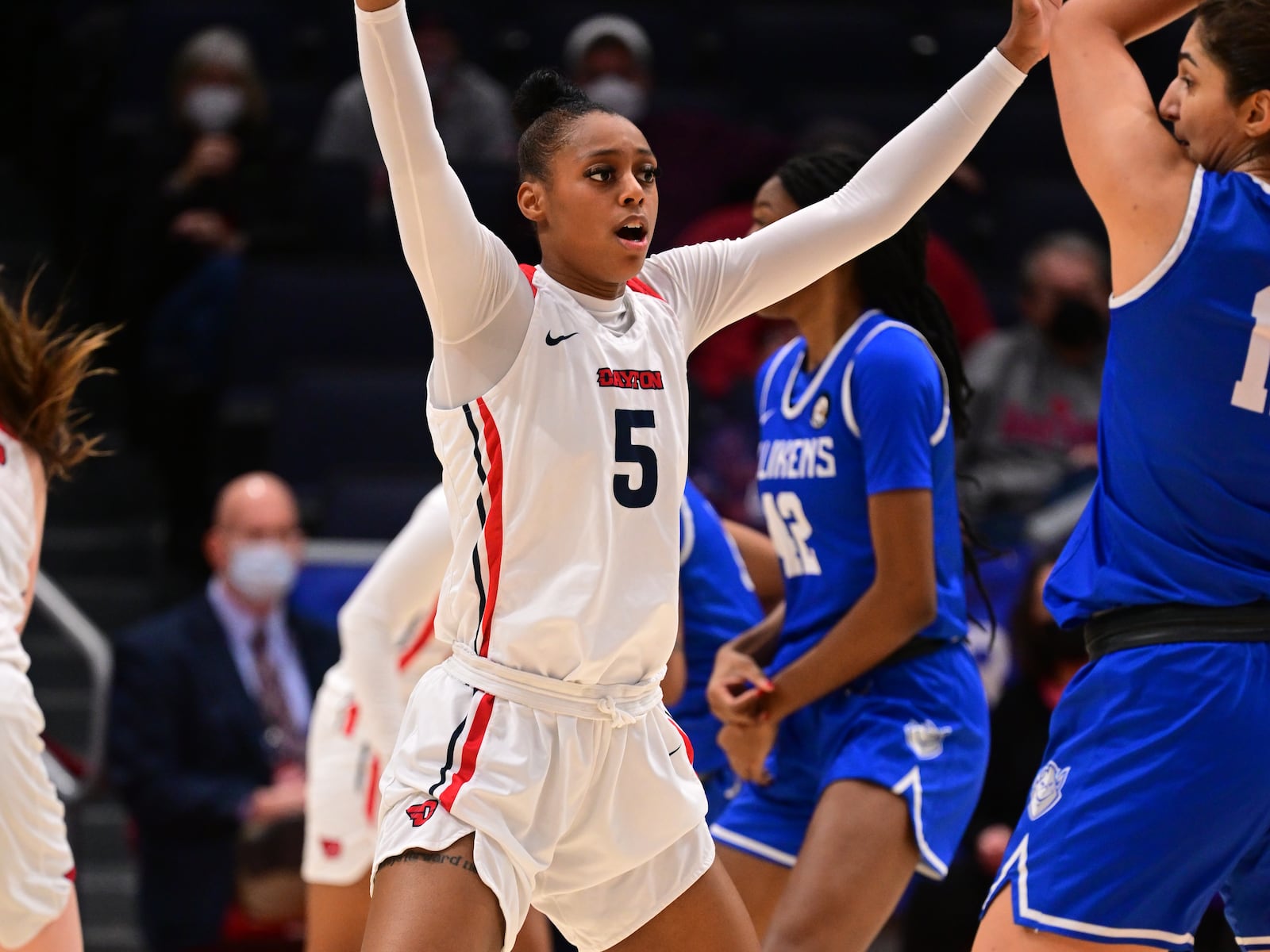 Dayton's Kyla Whitehead scored five points and pulled down 11 rebounds in Sunday's 77-59 win over Saint Louis at UD Arena. Erik Schelun/UD Athletics