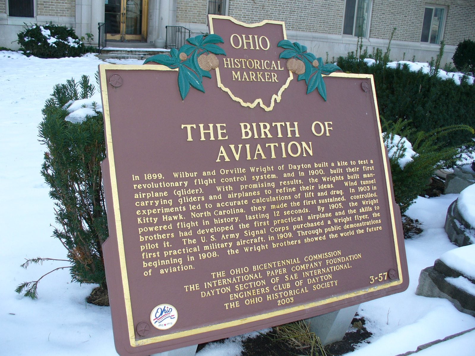 Ohio historical marker 3-57 The Birth of Aviation. Source: RemarkableOhio.org