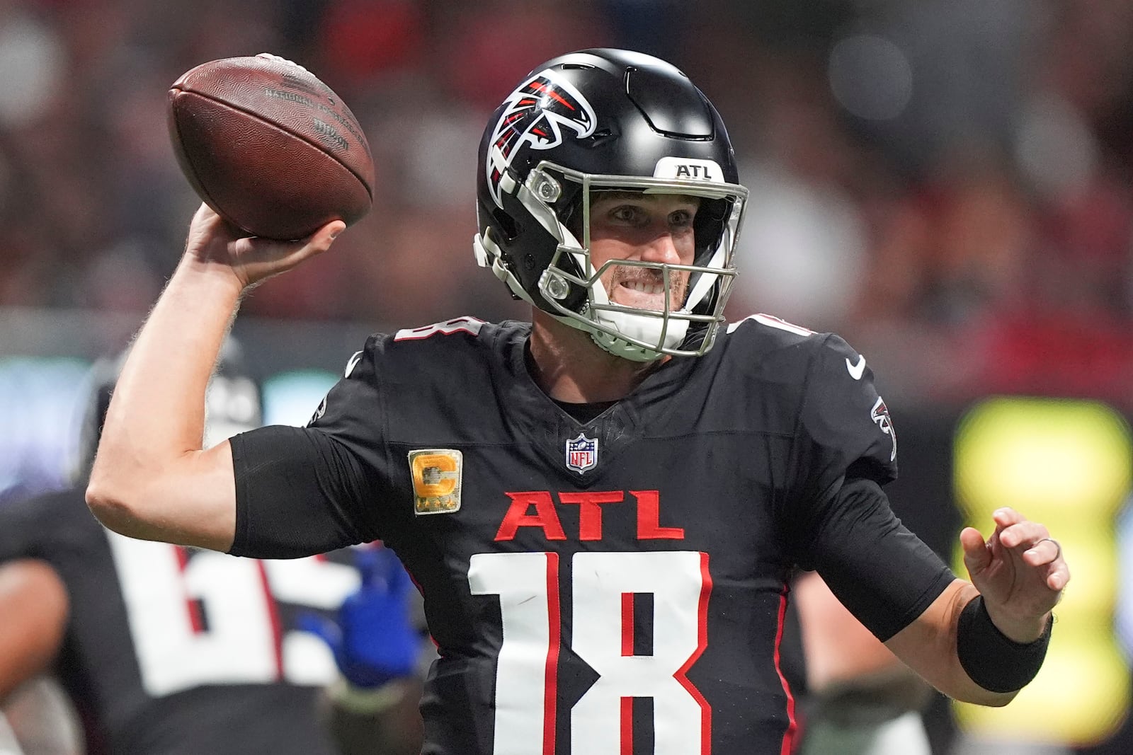 Atlanta Falcons quarterback Kirk Cousins (18) passes during the second half of an NFL football game against the Dallas Cowboys, Sunday, Nov. 3, 2024, in Atlanta. (AP Photo/ Brynn Anderson)