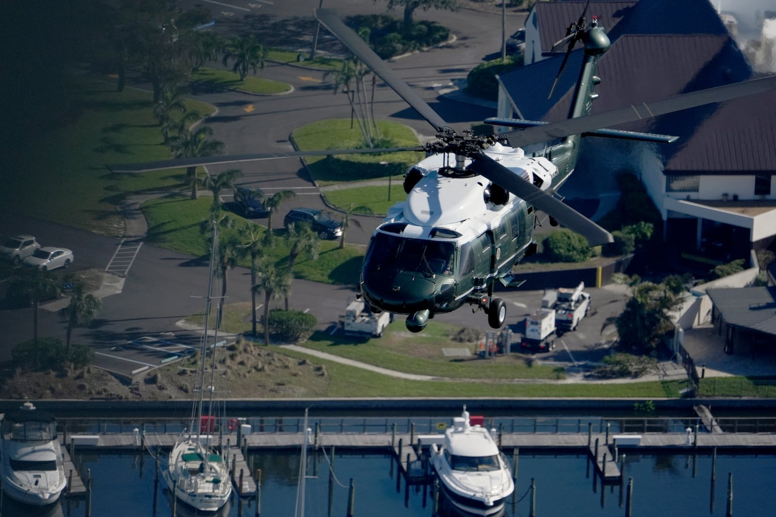 FILE - With President Joe Biden aboard, Marine One surveys areas affected by Hurricane Milton in Florida, from Tampa to St. Petersburg, Oct. 13, 2024. (AP Photo/Manuel Balce Ceneta, File)