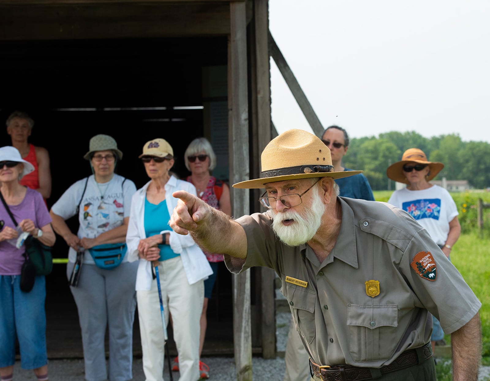 Robert Peterson of the National Park Service talks about the history of Huffman Prairie at Wright-Patterson Air Force Base on July 19, 2021 as visitors take part in a nature walk sponsored by the 88th Civil Engineer Group’s Environmental Branch. Huffman Prairie. U.S. AIR FORCE PHOTO/R.J. ORIEZ