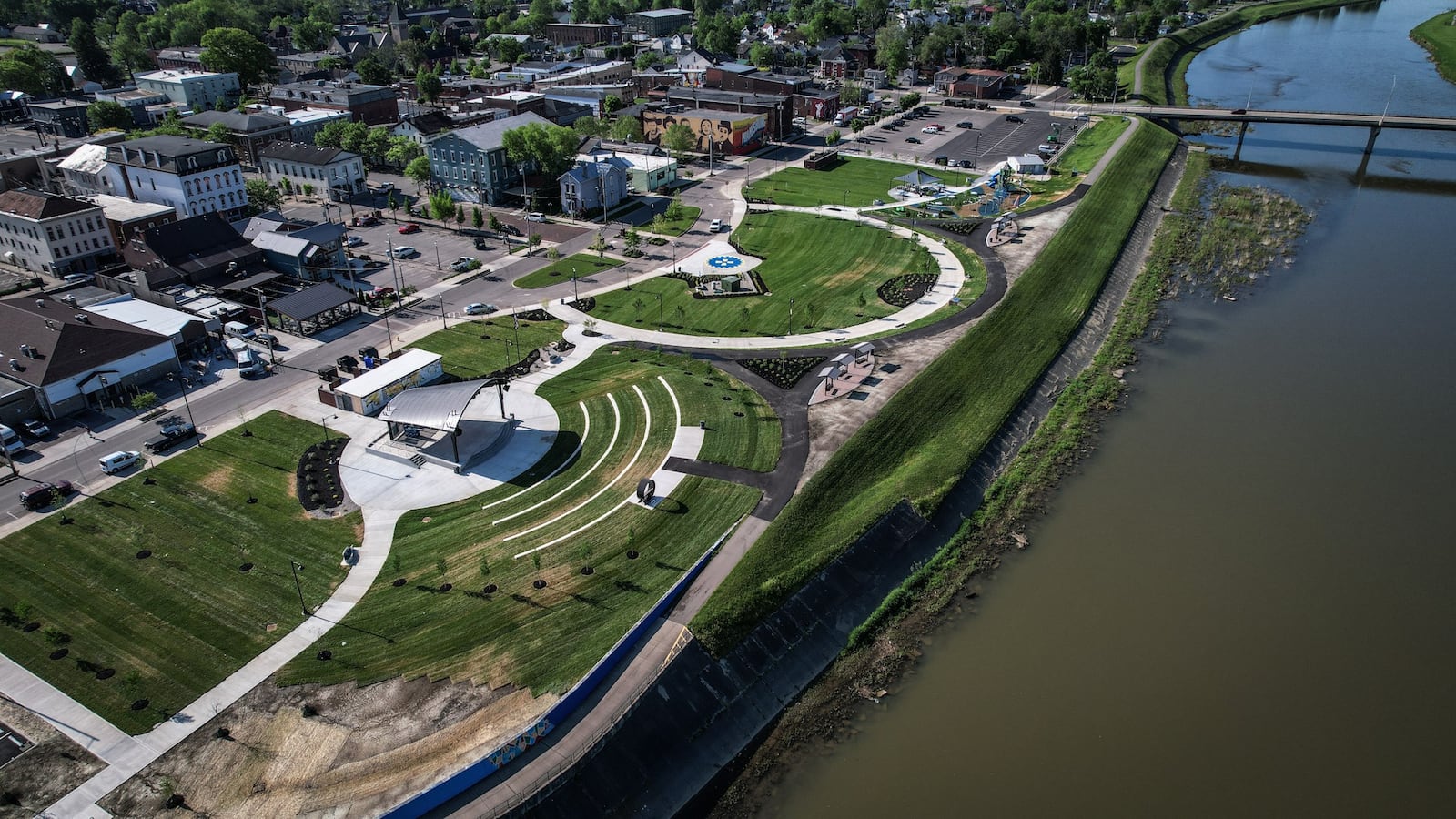 Miamisburg's Riverfront Park is a $5.5 million, yearlong revamp featuring a 7,600-square-foot playground and an amphitheater. A grand opening celebration for the 7.5-acre park is scheduled for Friday, May 10. JIM NOELKER/STAFF