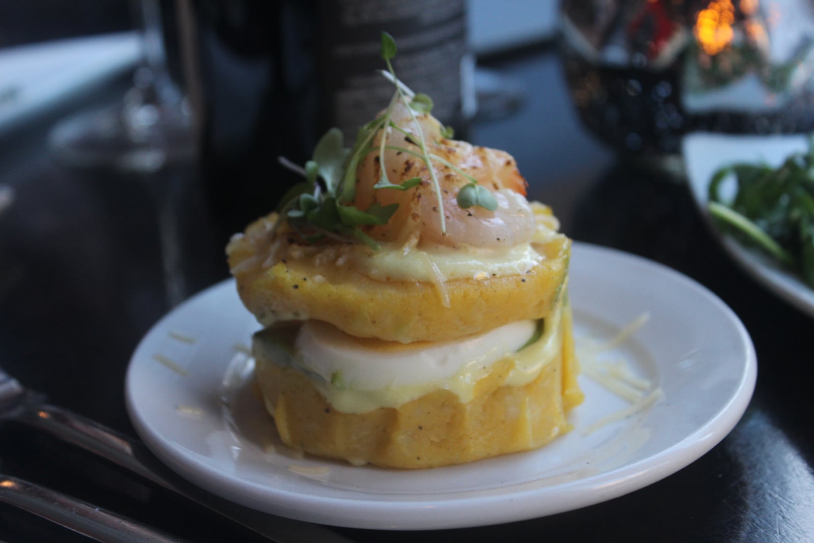 Salar Restaurant and Lounge  has been closed since a December fire. The restaurant in Dayton Oregon District is celebrating its reopening with event Sept 27 to 30, 2018.   Salar's Warm Causa with grilled shrimp is pictured.