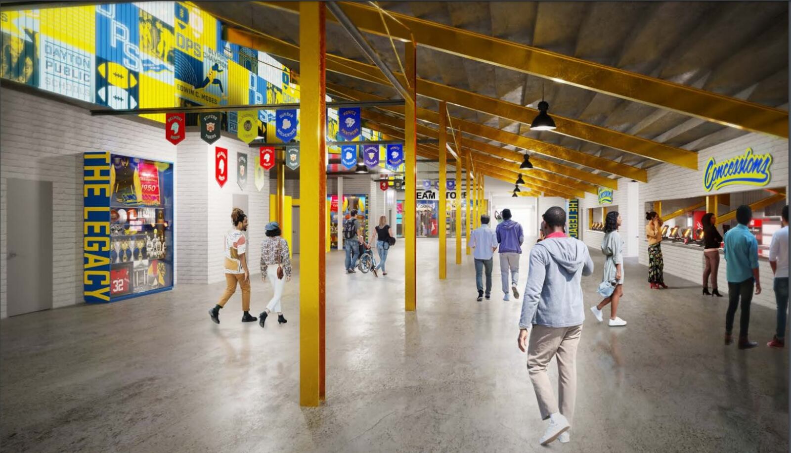 A rendering of the inside and concession stands in Welcome Stadium. Courtesy of Dayton Public Schools.