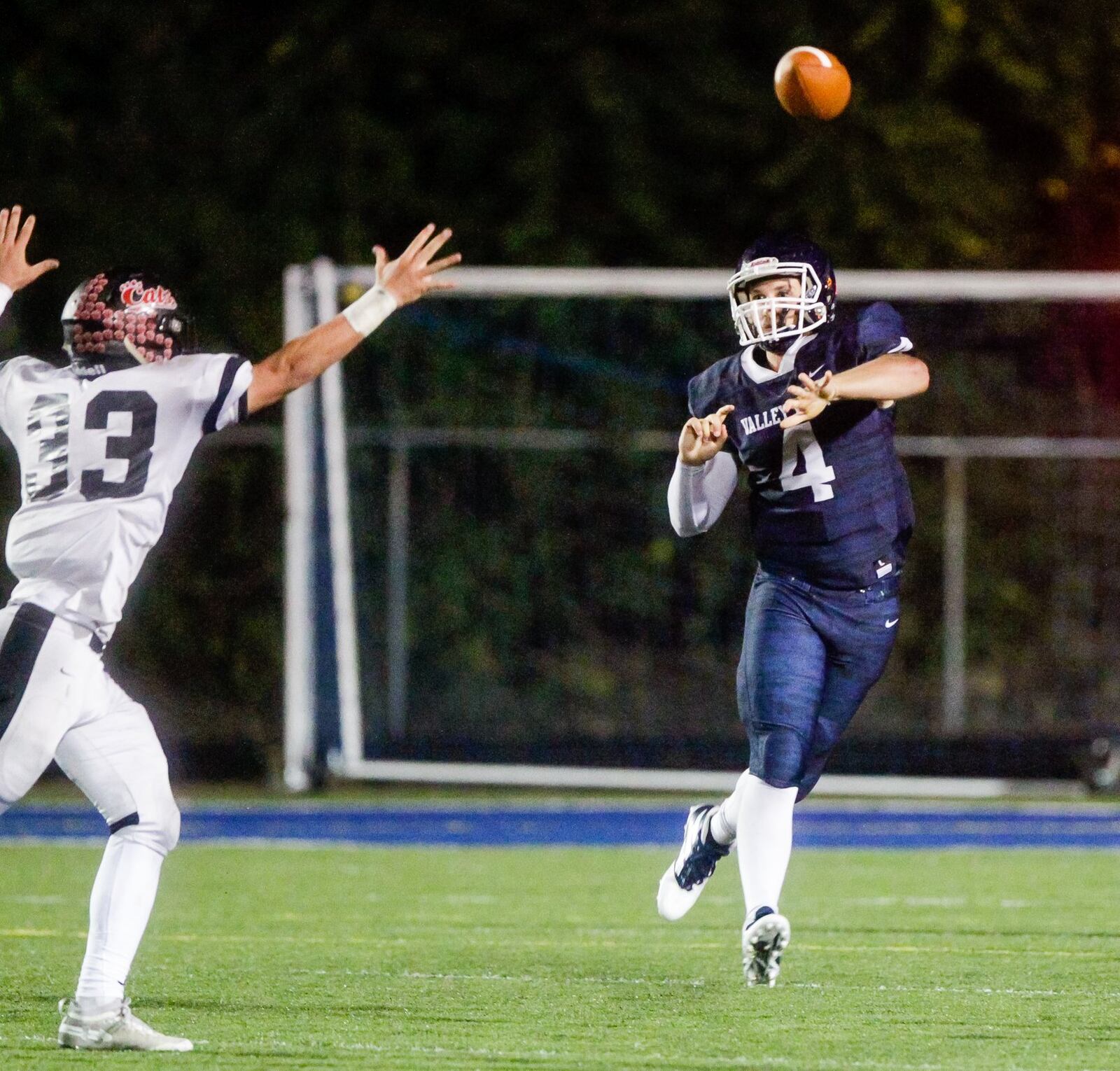 Valley View quarterback Cade Cradlebaugh throws the football during their game against Franklin Friday night, Oct. 11, 2019 at Baker Field in Germantown. Franklin won 23-20. NICK GRAHAM/STAFF