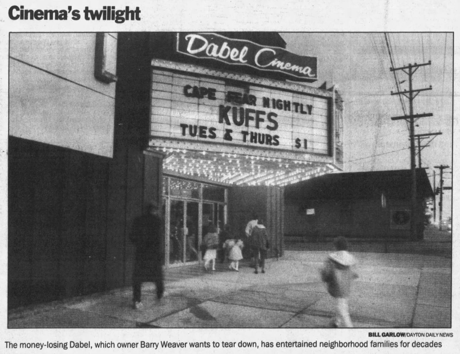 Dabel cinema theater. Dayton Daily News photo archive Mar. 16, 1992.