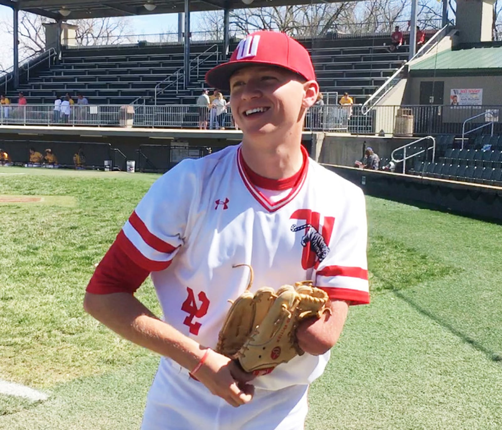 Wittenberg University pitcher Luke Campbell warms up at Springfield's Carleton Davidson Stadium on Sunday, April 9, 2017. MARC PENDLETON / STAFF