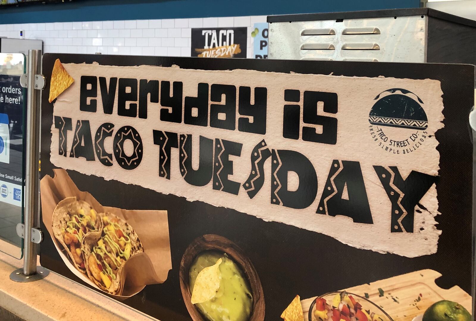 Taco Street Co. in the food court of the Mall at Fairfield Commons in Beavercreek offers menu items such as jerk chicken tacos, shrimp taco with mango salsa, taco salads, Mexican street corn, and more. MARK FISHER/STAFF