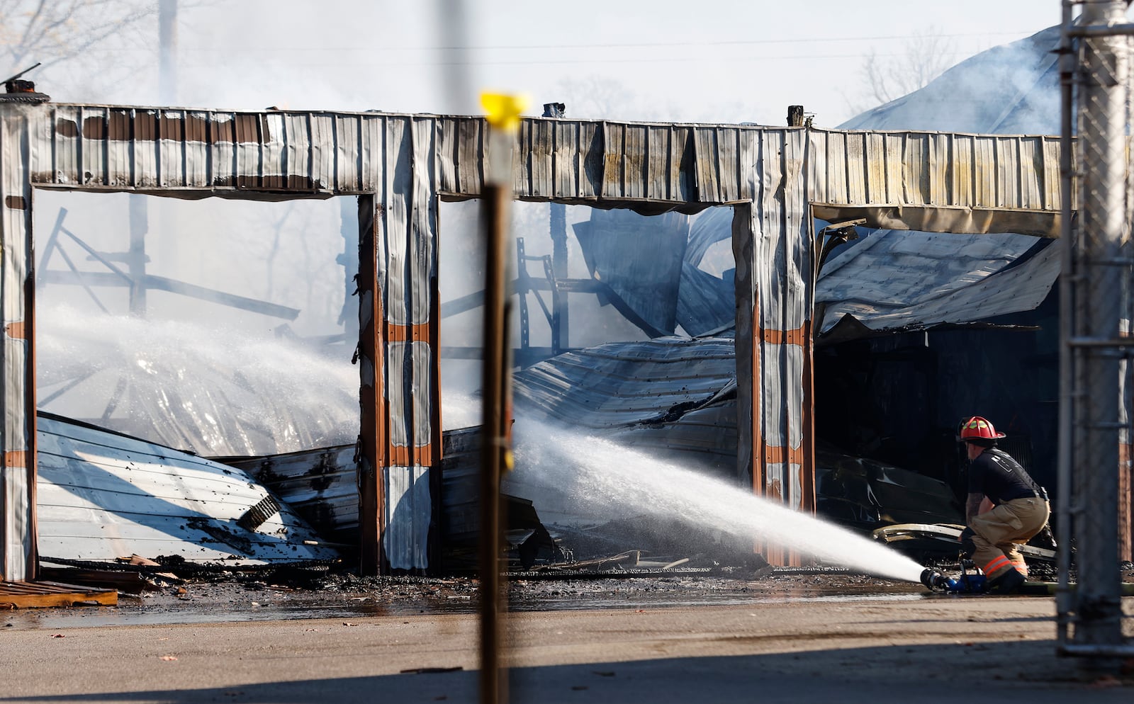 Kettering Firefighters are on the scene of a fire Wednesday, Oct. 30, 2024 at the Kettering Parks Maintenance Center on Valleywood Drive. MARSHALL GORBY\STAFF