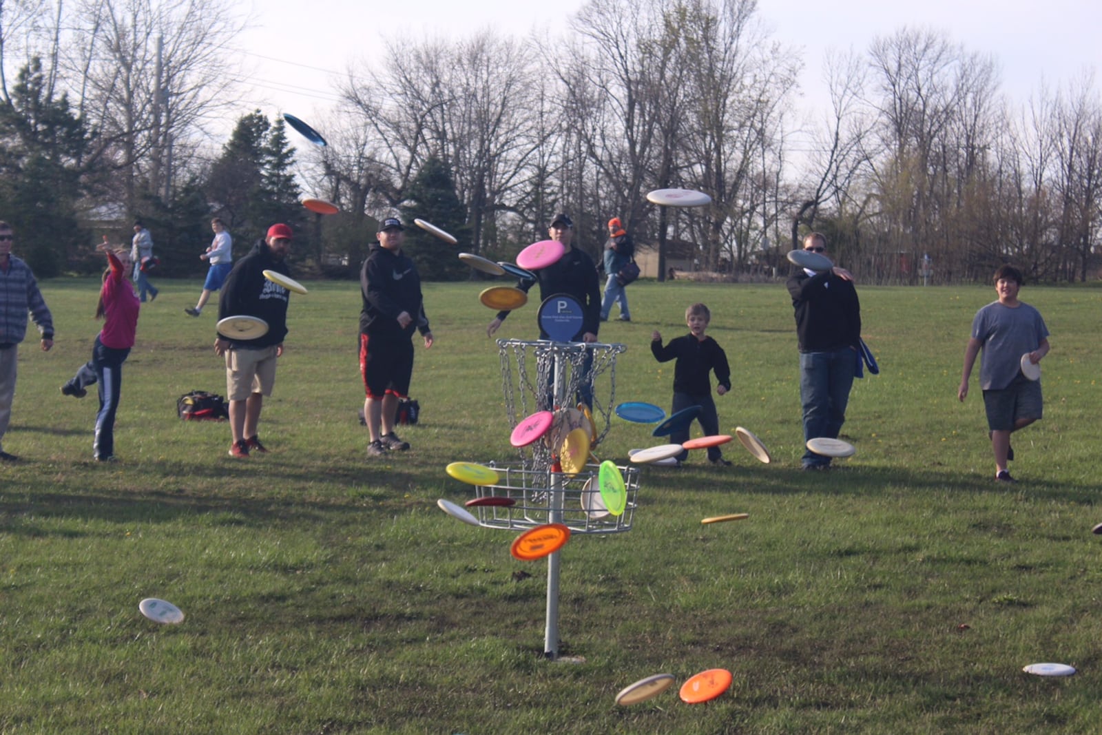 The new disc golf course in Centerville had lots of players during its grand opening Friday, April 1, 2016. (Todd Jackson/Staff)