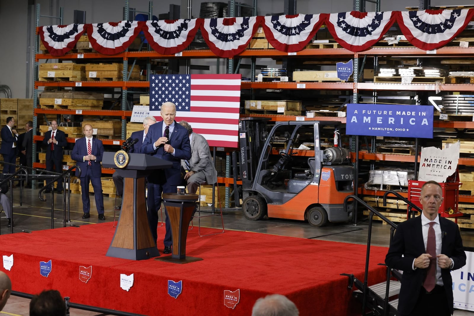 President Joe Biden speaks Friday, May 6, 2022, at United Performance Metals in Hamilton. He spoke on the importance of American manufacturing and urged Congress to pass legislation such as the Bipartisan Innovation Act. NICK GRAHAM/STAFF