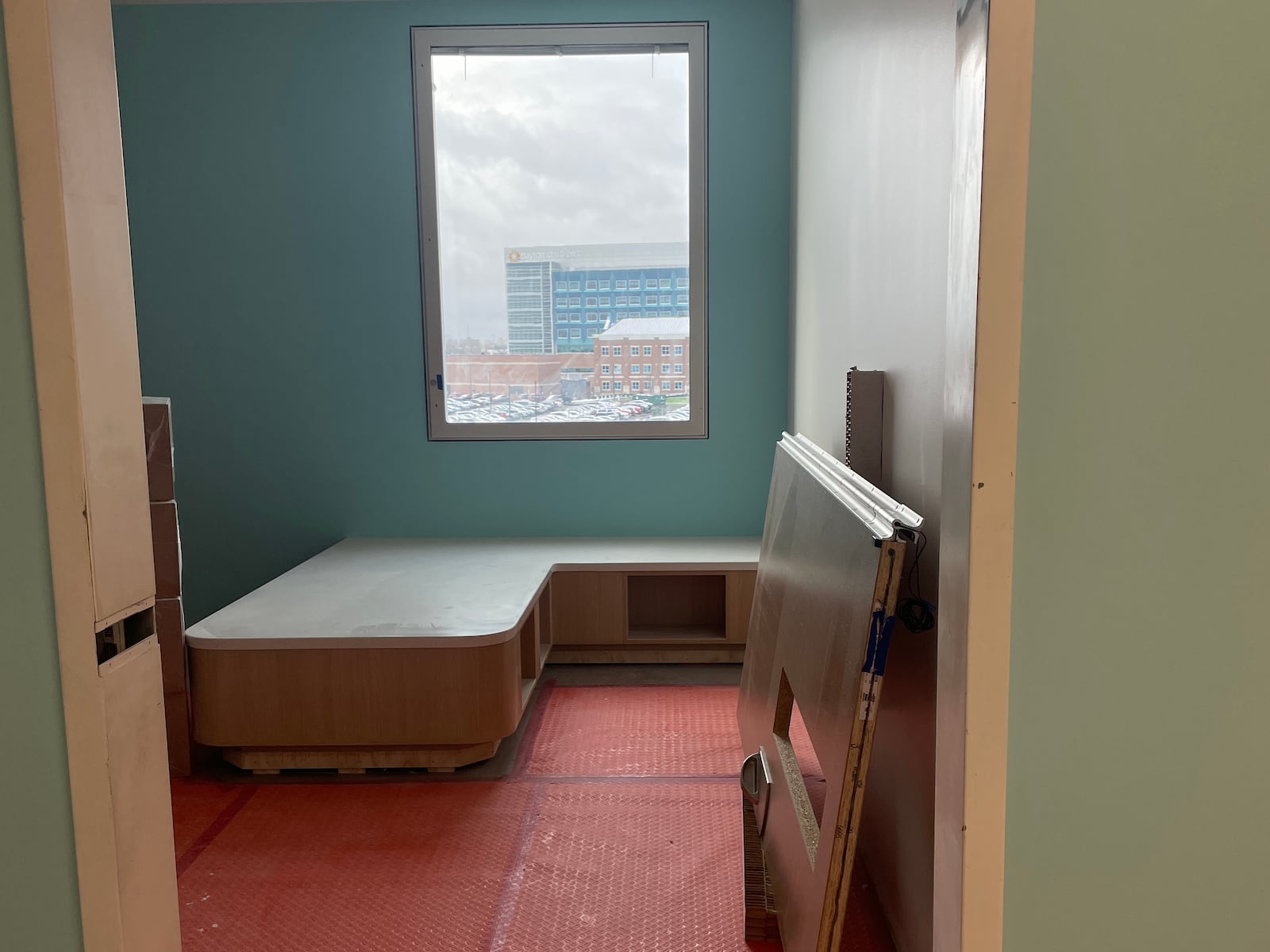 A patient room still under construction at at Dayton Children's Mathile Center for Mental Health and Wellness. SAM WILDOW/STAFF