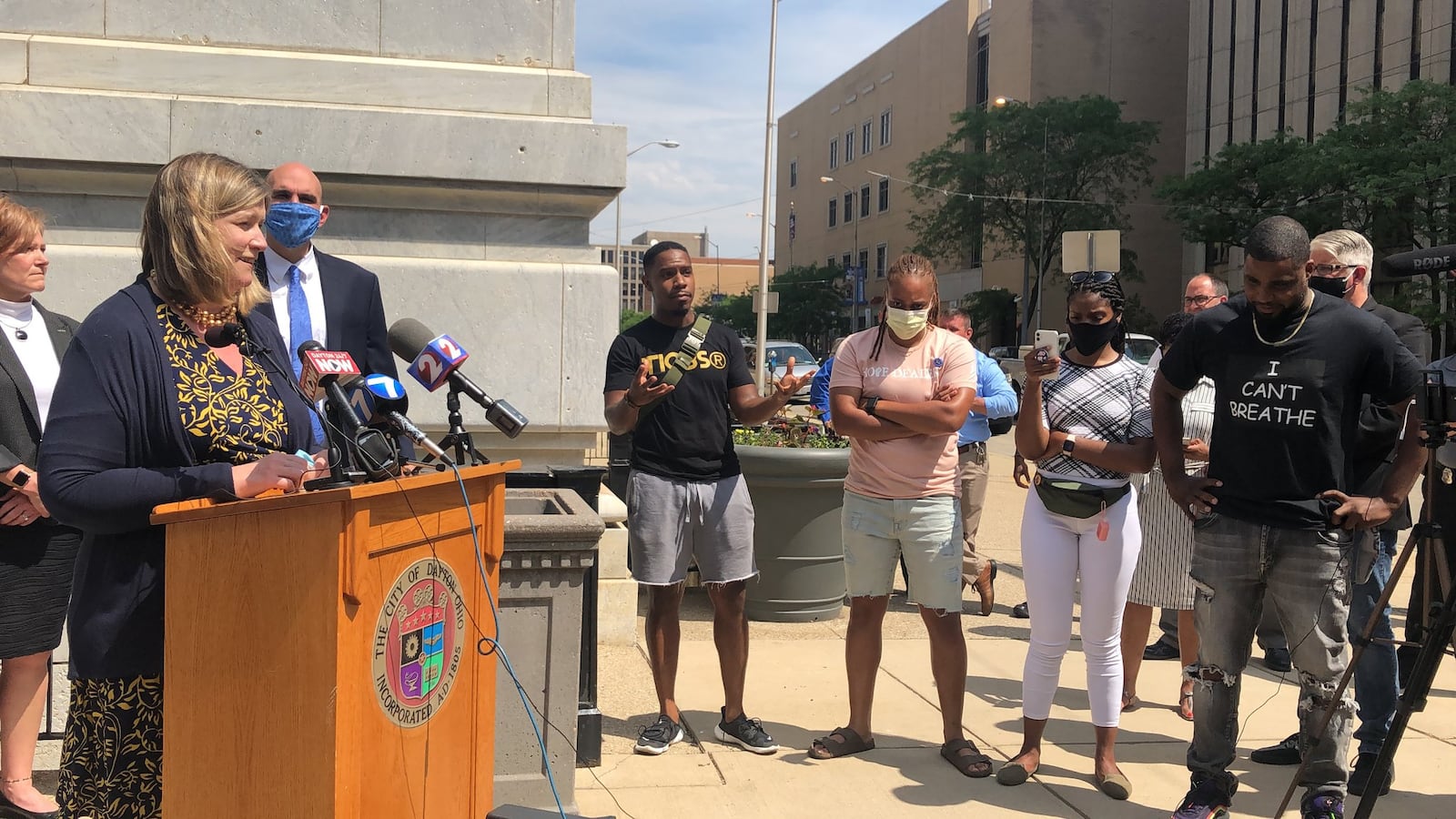 Dayton Mayor Nan Whaley earlier this month at a press conference announcing the five-part focus areas for police reforms. CORNELIUS FROLIK / STAFF