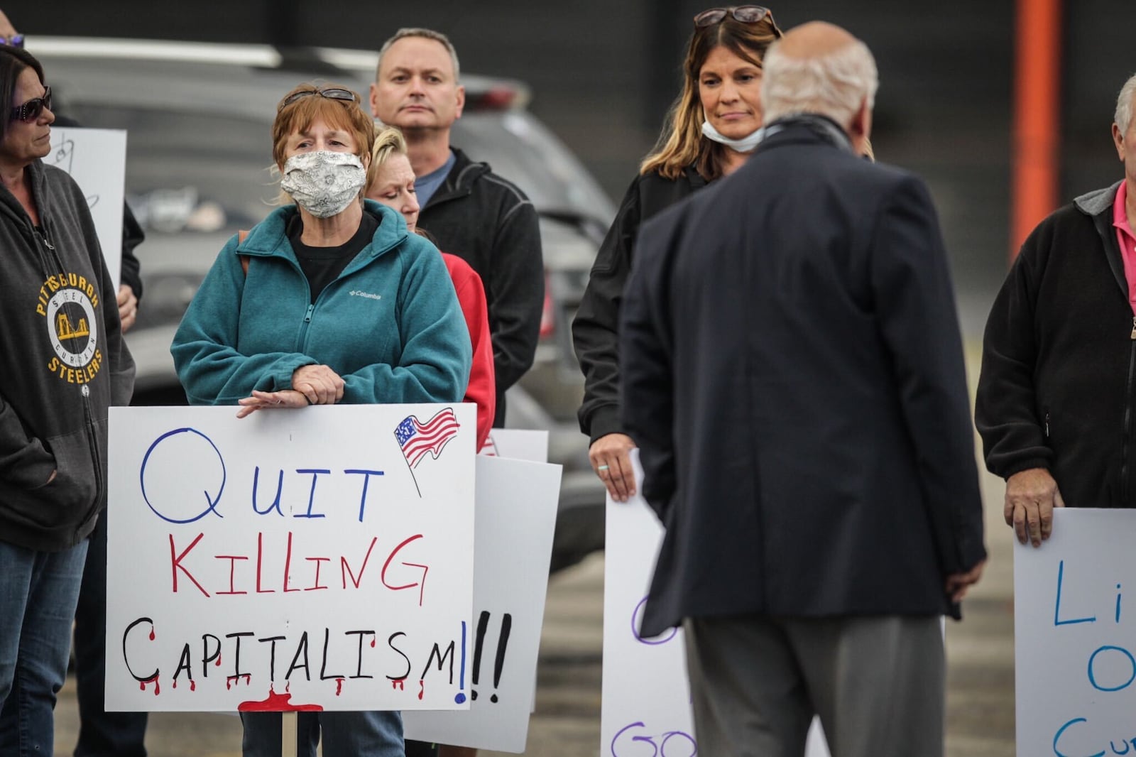 About 30 Dayton-area restaurant and bar customers, owners and employees gathered at a rally in Beavercreek late Thursday afternoon to protest Ohio’s COVID-19-related restrictions on bars and restaurants.