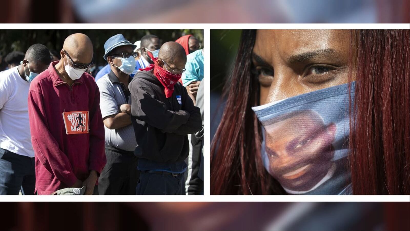 Protesters are seen at a rally for slain black jogger Ahmaud Arbery Friday, May 8, 2020, outside the Glynn County Courthouse, in Brunswick, Ga. Travis McMichaels, 34, and his father, Gregory McMichaels, 64, are charged with felony murder and aggravated assault in the Feb. 23 shooting of Arbery, who was jogging in their predominantly white neighborhood. The shooting was caught on video (AP Photo/John Bazemore)