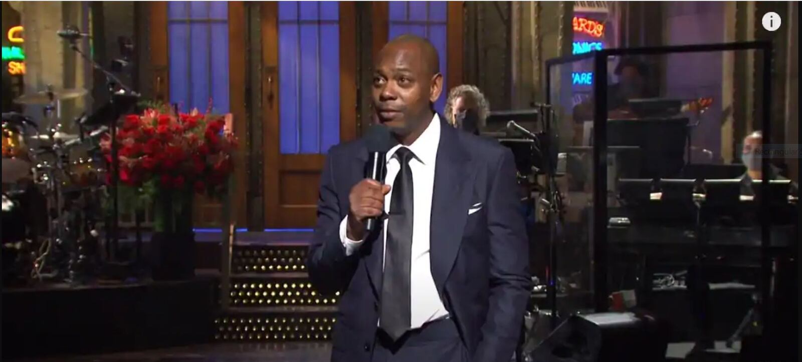 Dave Chappelle delivers his opening monologue on "SNL" on Saturday, Nov. 7, just hours after Joe Biden was declared the winner of the presidential election. (Source: Screen grab/NBC)