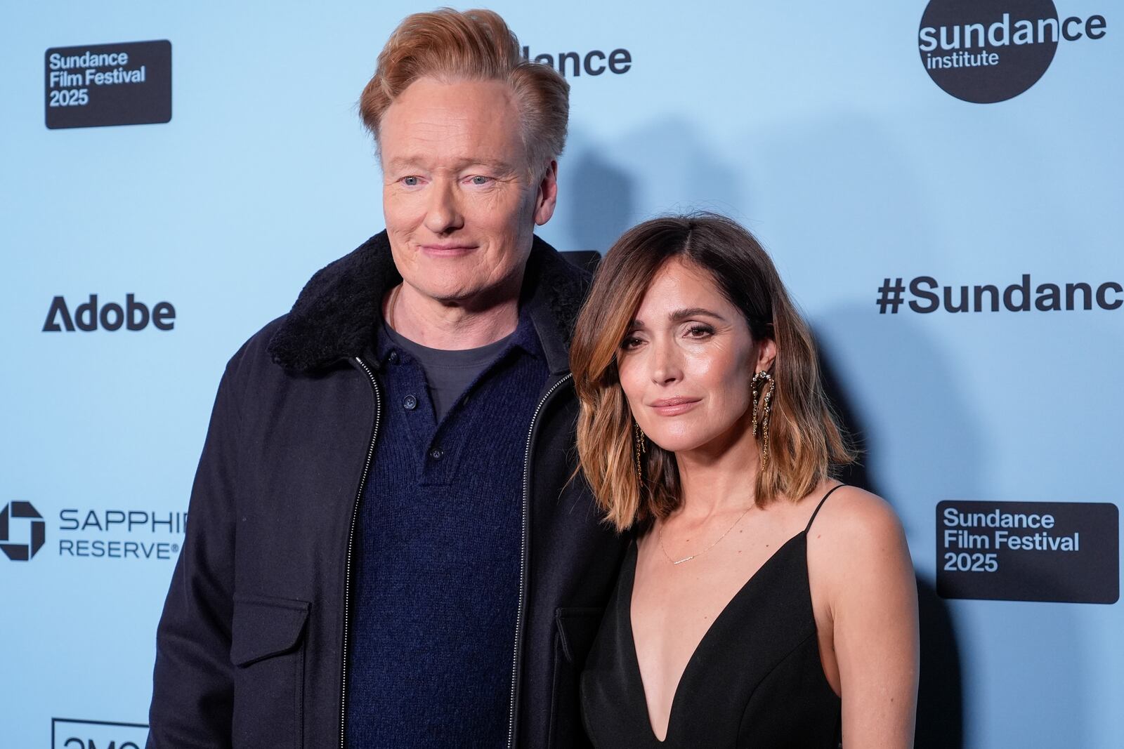 Conan O'Brien, left, and Rose Byrne attend the premiere of "If I Had Legs I'd Kick You" during the Sundance Film Festival on Friday, Jan. 24, 2025, at Library Theatre in Park City, Utah. (AP Photo/Chris Pizzello)