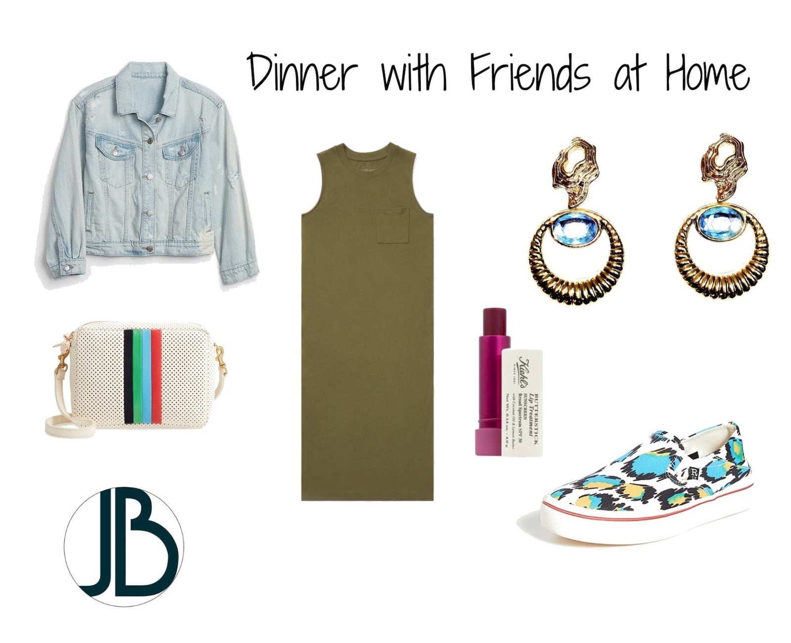 If you’re planning dinner with friends at home, try this sleeveless T-shirt dress and accessories. CONTRIBUTED BY JAMI BRIGGS