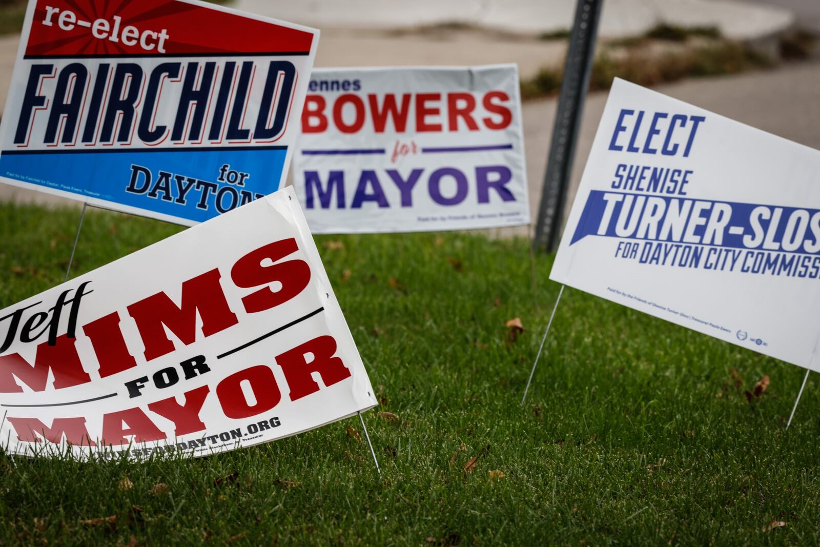 Political sign scattered about on Wayne Ave. in Dayton. JIM NOELKER/STAFF