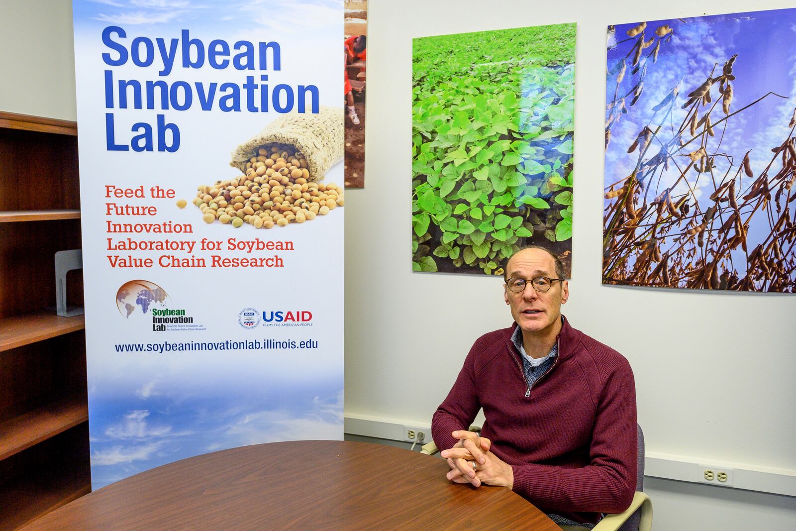 Dr. Peter Goldsmith, director of the Soybean Innovation Lab, is pictured at the University of Illinois, Wednesday, Feb. 12, 2025, in Champaign, Ill. (AP Photo/Craig Pessman)