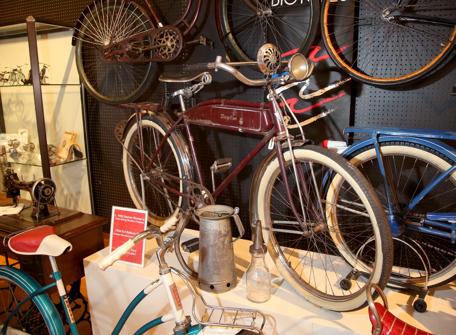 A 1900 Dayton women’s bike made by the Davis Sewing Machine Company which would eventually become the Huffy Corporation is among the collection at The Bicycle Museum of American in New Bremen. LISA POWELL / STAFF