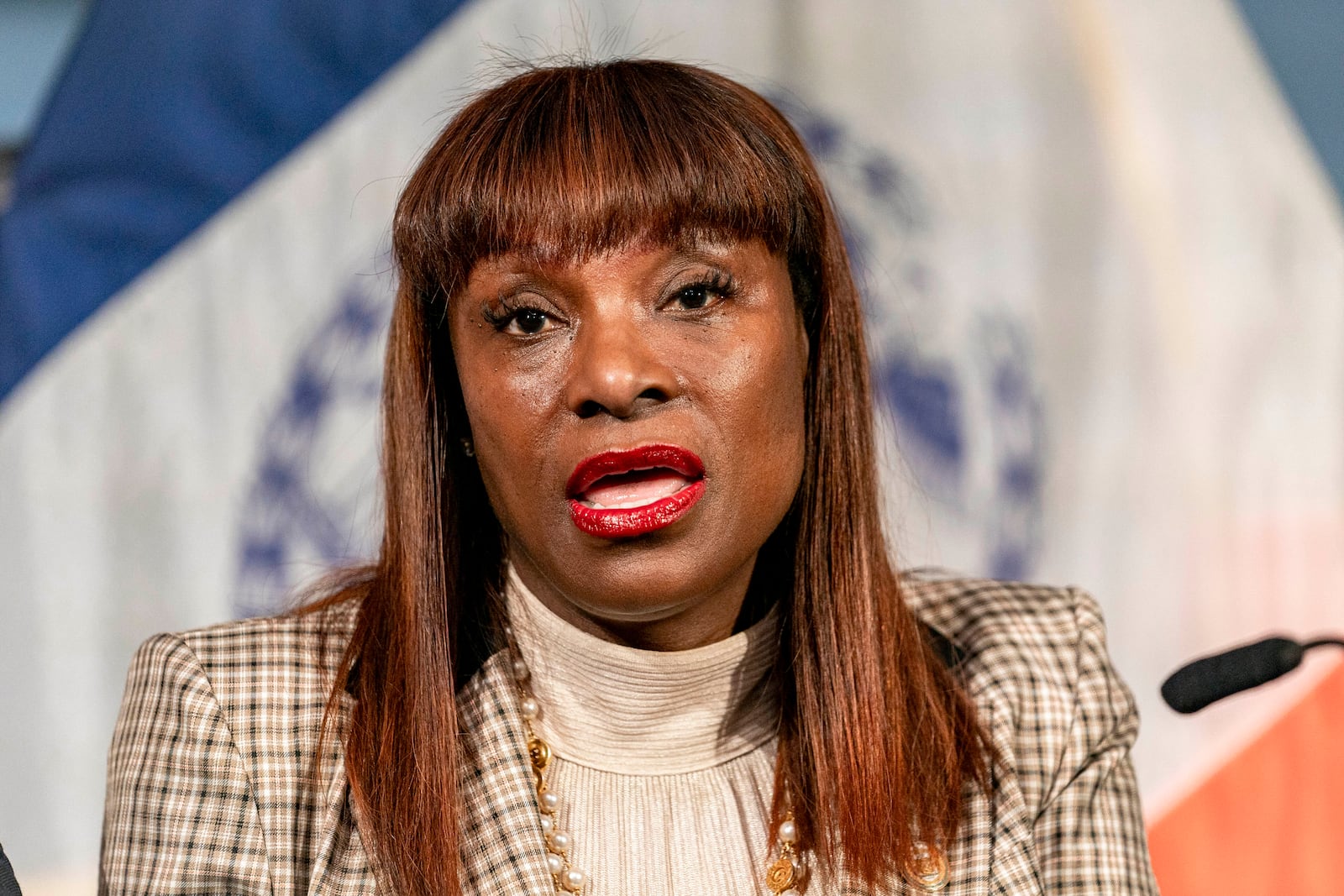 FILE — Ingrid Lewis-Martin, chief advisor to New York Mayor Eric Adams, speaks during a press conference at City Hall in New York, Tuesday, Dec. 12, 2023. (AP Photo/Peter K. Afriyie, File)