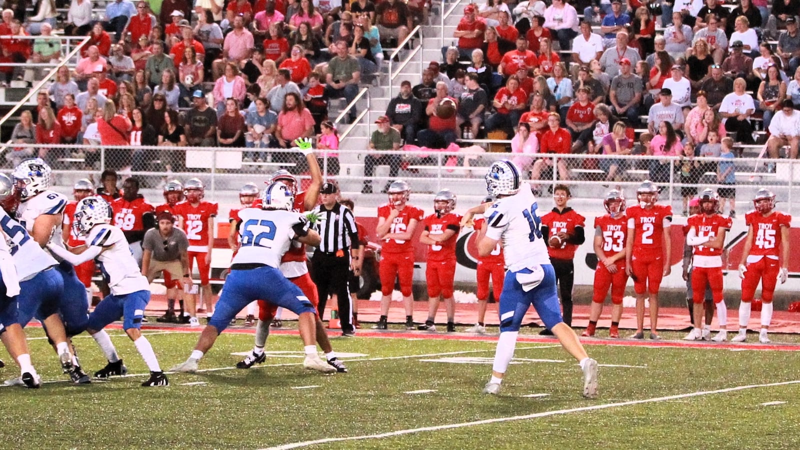 Xenia QB Gavin McManus throws a pass at Troy during the 2024 high school football season.