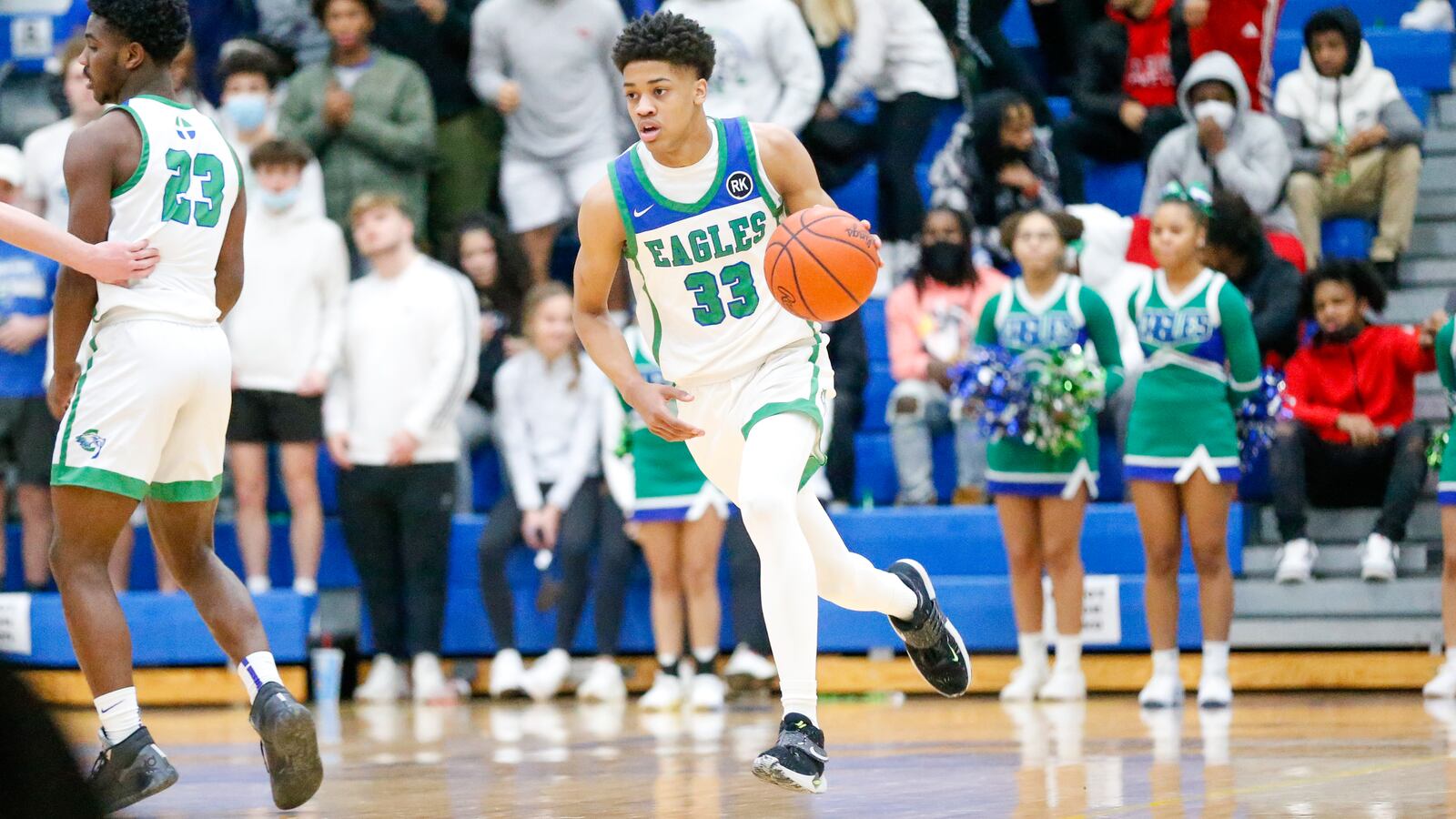 Chaminade Julienne sophomore Jonathan Powell dribbles the ball up the floor during their Division II district semifinal game against Tippecanoe on Friday night at Springfield High School. CONTRIBUTED PHOTO BY MICHAEL COOPER