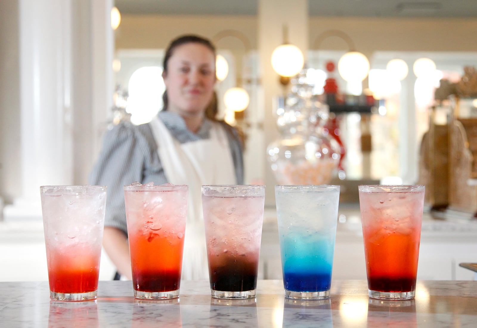 Phosphates, a classic tangy soda, are made in a rainbow of flavors at the new Culp's Cafe at Carillon Historical Park. LISA POWELL / STAFF