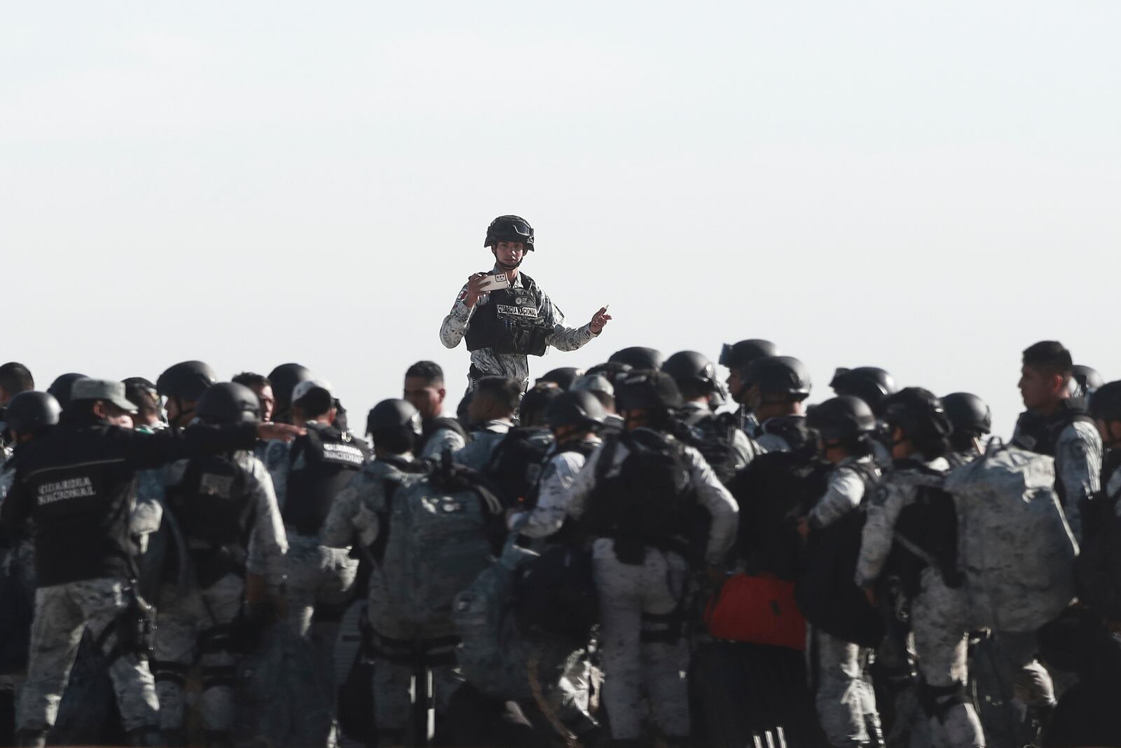 Mexican National Guards arrive to Ciudad Juarez, Mexico, Tuesday, Feb. 4, 2025, to reinforce the country's border with the United States. (AP Photo/Christian Chavez)