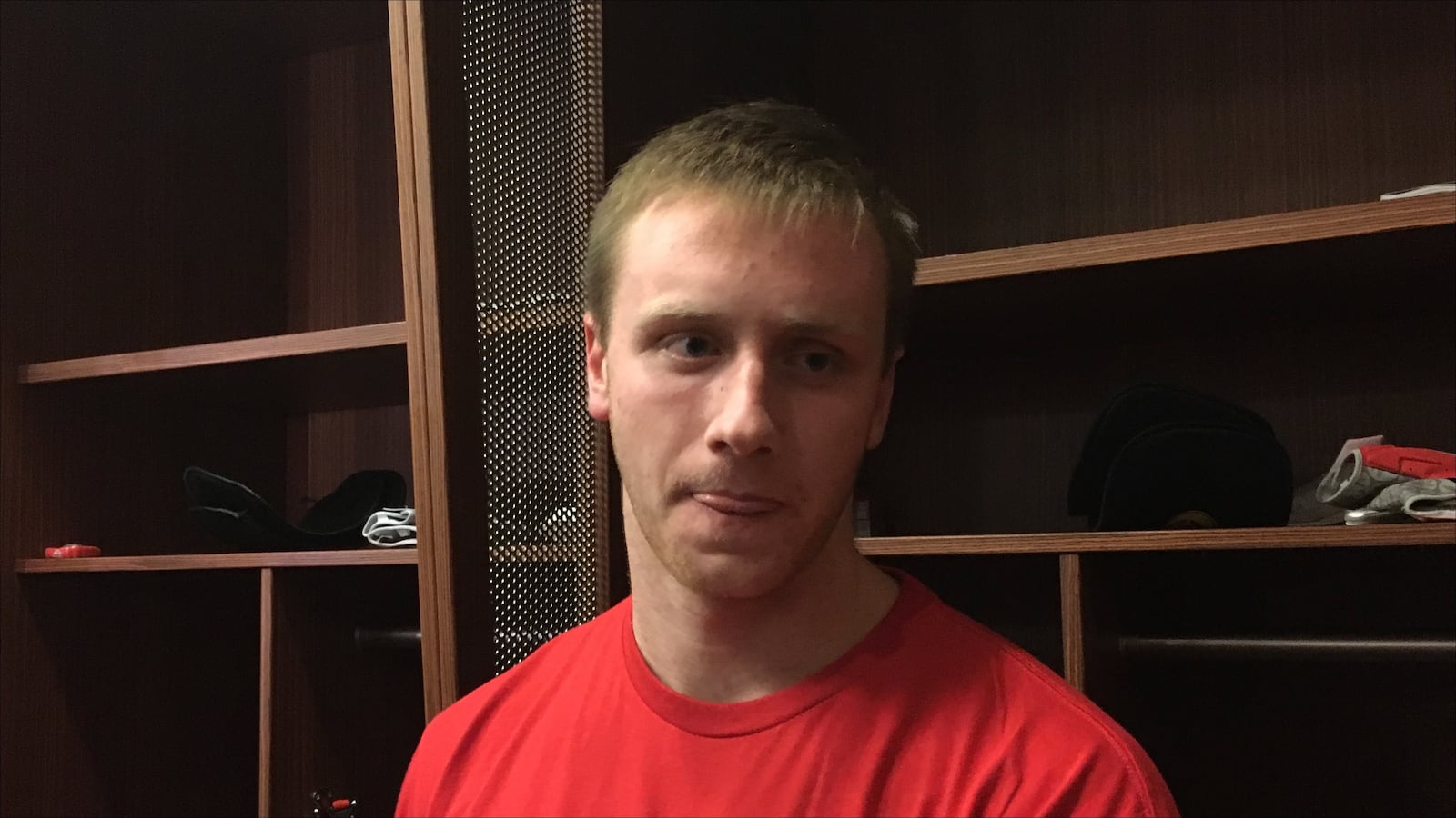 Matthew Baldwin in the locker room after the Buckeyes won the Big Ten Championship game in December. (Photo: Marcus Hartman/CMGO)