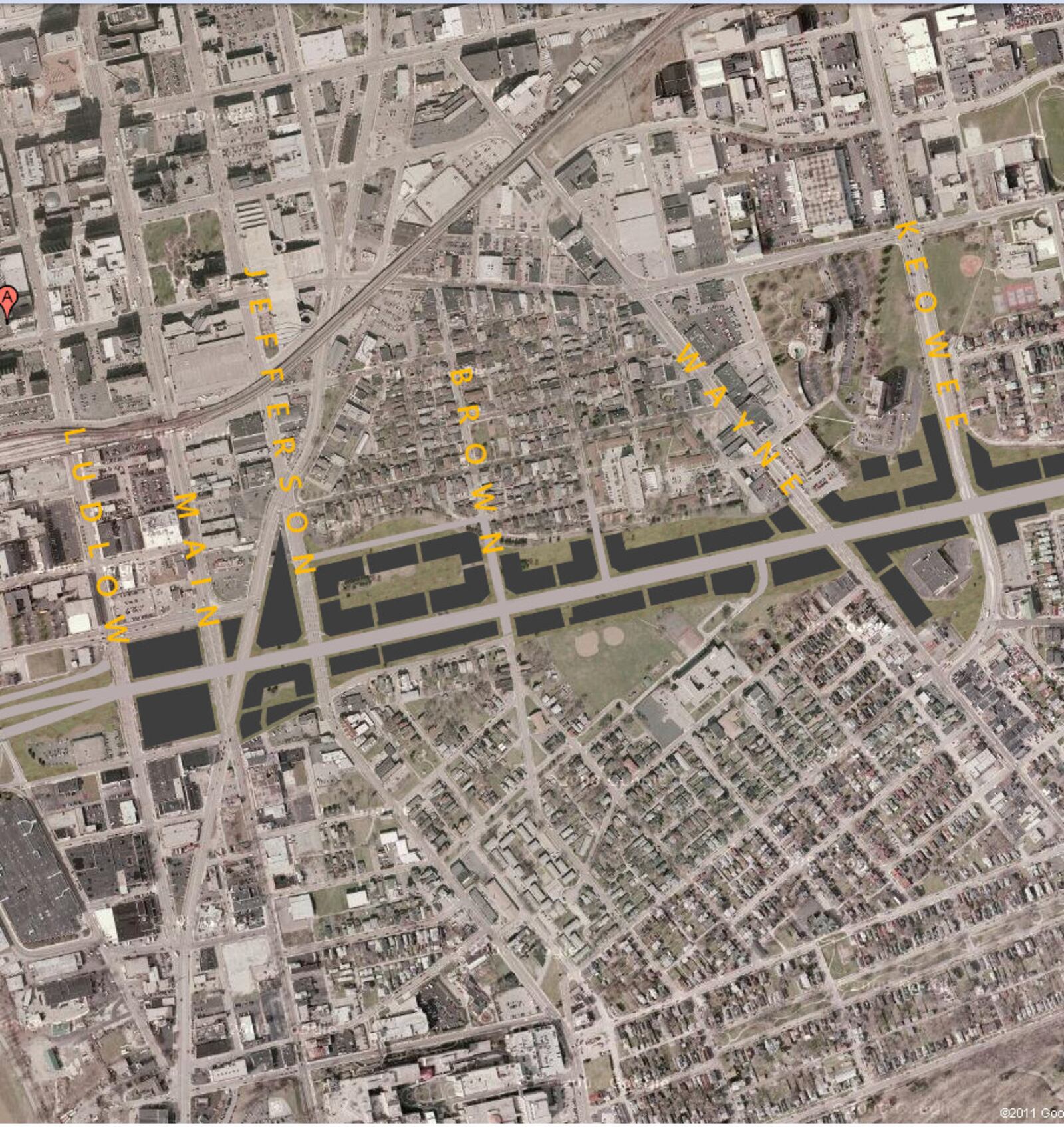 Proposed US 35 removal map from architect Matt Sauer. (CONTRIBUTED)