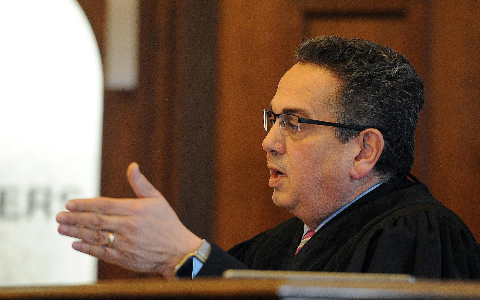 Greene County judge Adolfo A. Tornichio talks to Gregory Ramey during his sentencing hearing Thursday, Dec. 14, 2021. Ramey was sentenced to six months of sex offender treatment in a "locked down sex offender program," six months in Greene County jail, five years of supervised release, $30K in fines, and court costs. MARSHALL GORBY\STAFF