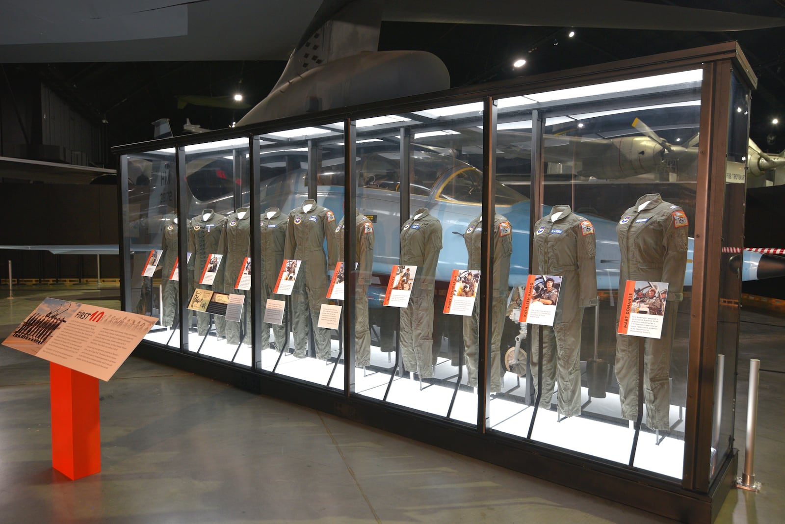 Women in the Air Force exhibit near the Northrop AT-38B Talon in the Cold War Gallery at the National Museum of the U.S. Air Force. This exhibit highlights women’s expanded role in aviation including the first women to graduate from Undergraduate Pilot Training in 1977. (U.S. Air Force photo by Ken LaRock)