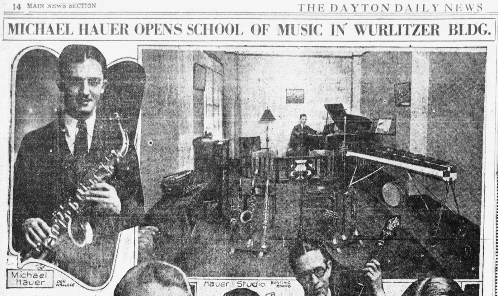 In 1927, Michael Hauer leased a suite of studios in the Wurlitzer building and was conducting a “modern School of Music” where “every popular orchestra instrument will be taught by artists who have had years of professional experience.” DAYTON DAILY NEWS ARCHIVES