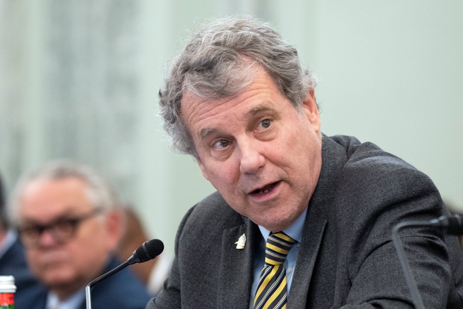 FILE - Sen. Sherrod Brown, D-Ohio, speaks during a Senate Commerce, Science, and Transportation Committee hearing on improving rail safety in response to the East Palestine, Ohio train derailment, on Capitol Hill in Washington, March 22, 2023. Republican U.S. Senate candidate Bernie Moreno has landed Donald Trump's endorsement in the GOP race for a 2024 contender to unseat third-term Democrat Sherrod Brown. The former president and 2024 presidential candidate backed Moreno, a wealthy Cleveland businessman, in a post on his social media network, Truth Social, Tuesday. (AP Photo/Manuel Balce Ceneta, File)