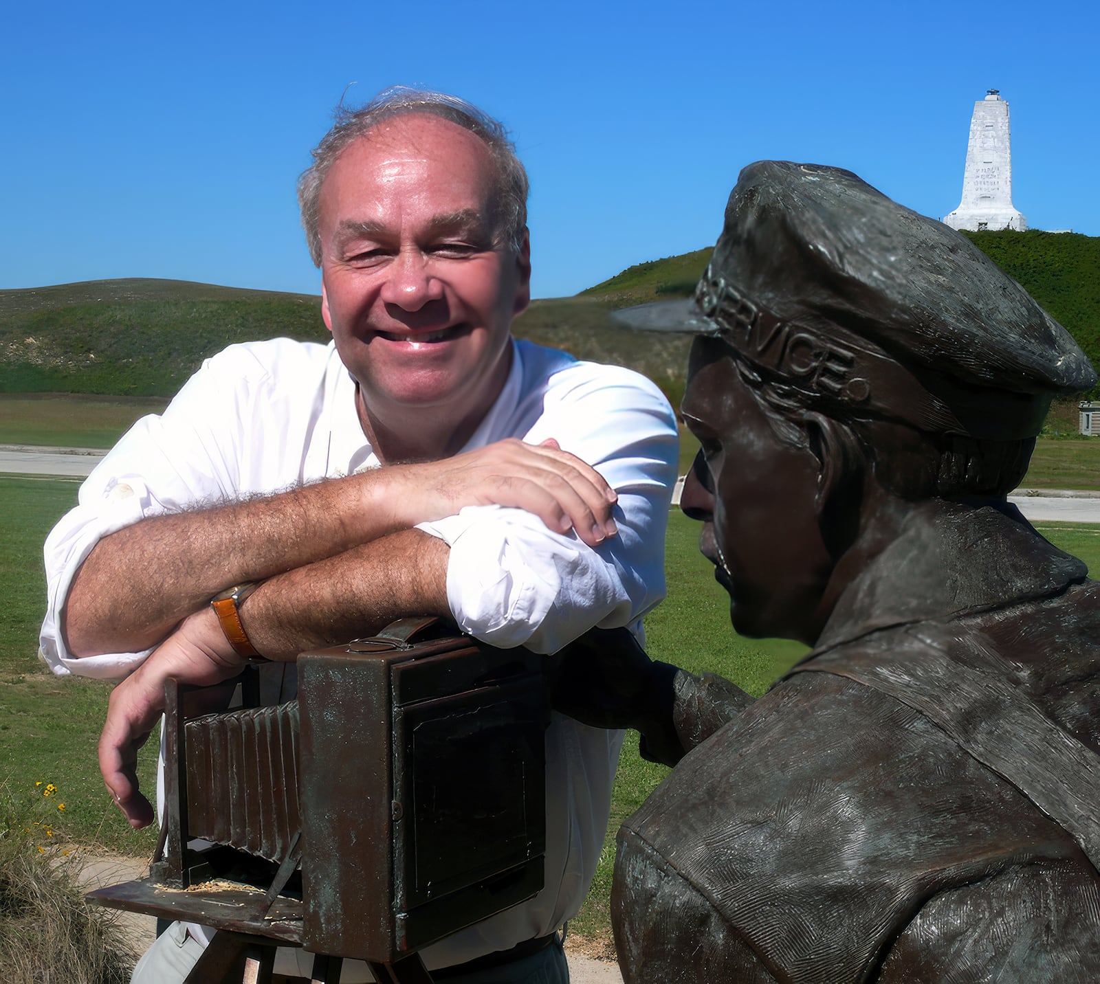 Patterson in Kitty Hawk, NC at the Wright Brothers Memorial in 2010. Patterson has been fascinated by Wright Brothers history since he was a boy.