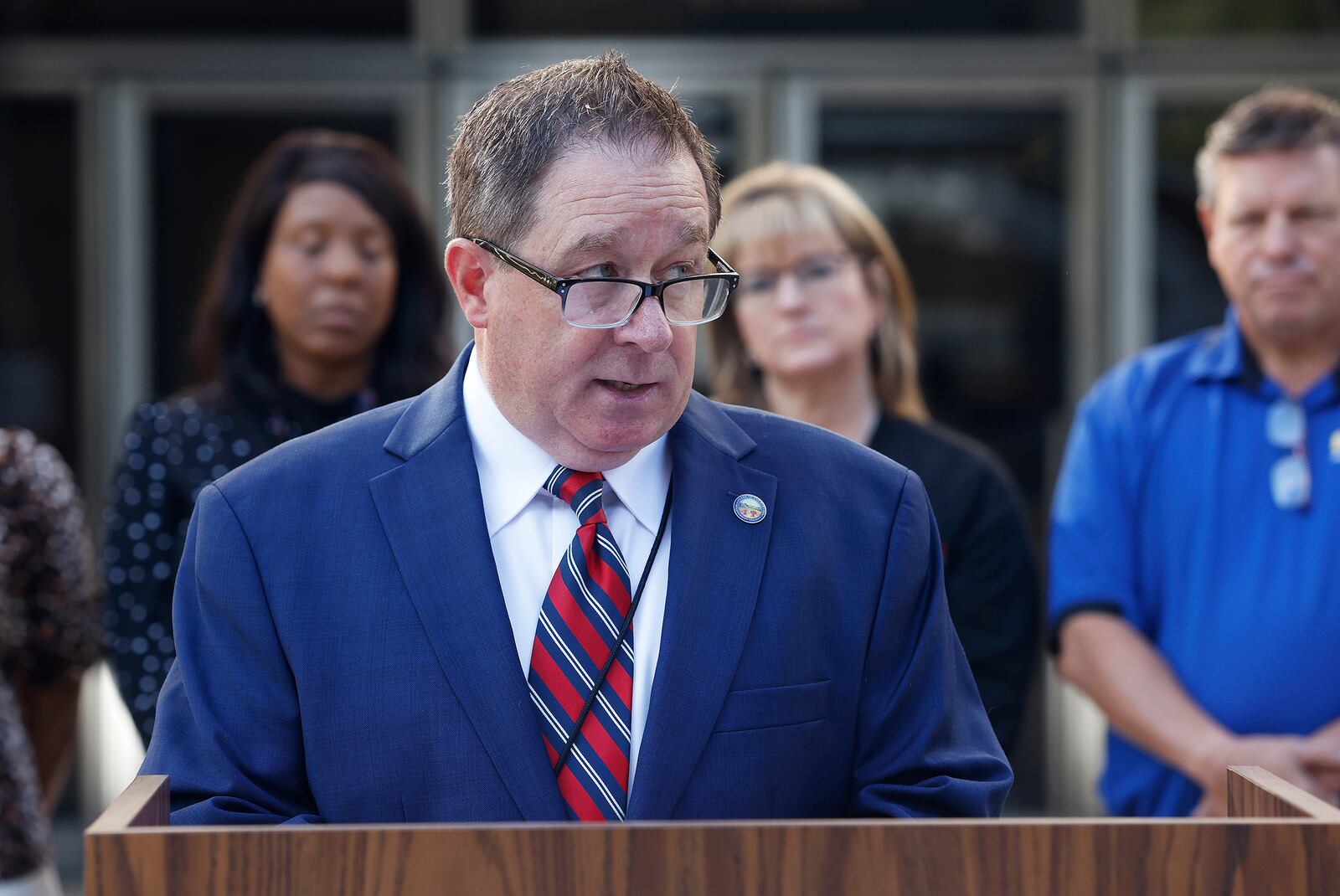 Montgomery County Clerk of Courts Mike Foley held a press conference, Thursday, Sept. 12, 2024 at the Montgomery County Courthouse. MARSHALL GORBY\STAFF