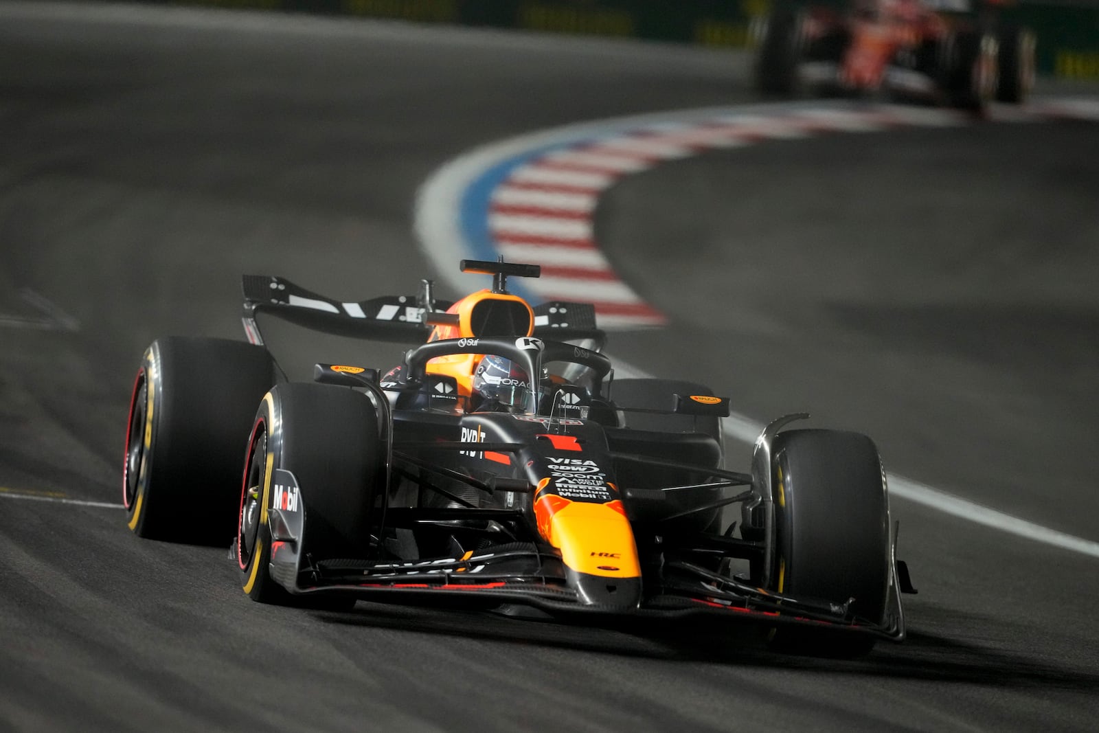 Red Bull driver Max Verstappen, of the Netherlands, competes during the F1 Las Vegas Grand Prix auto race, Sunday, Nov. 24, 2024, in Las Vegas. (AP Photo/Matt York)