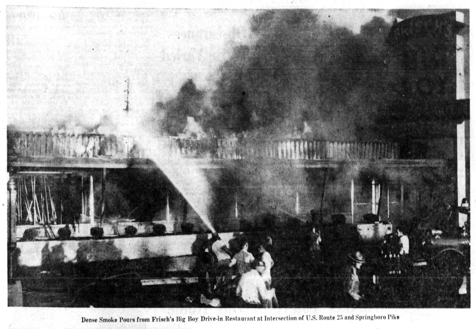 In 1959 a kitchen grease fire destroyed a Frisch’s at U.S. Route 25 and State Route 741 (S. Dixie Highway and Springboro Pike), in Miami Twp. DAYTON DAILY NEWS ARCHIVES