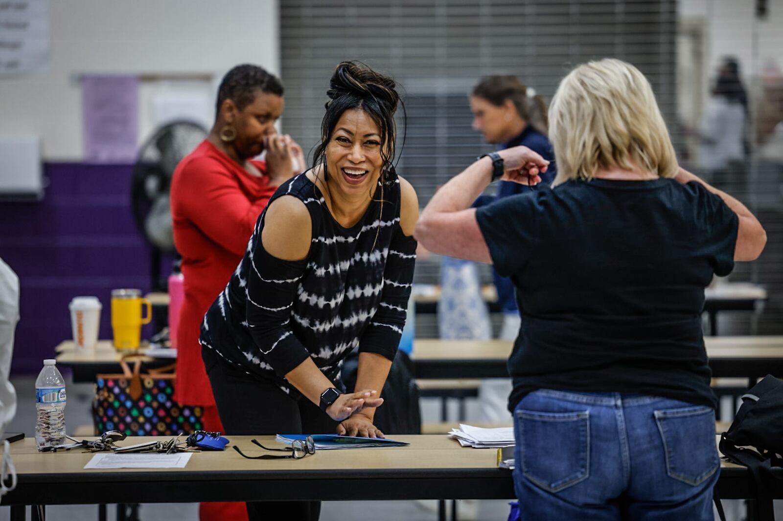 Tara Boone, director of Health Services for Dayton Public Schools, finishes her professional development class for teachers at E.J. Brown Middle School Thursday, August 10, 2023.  JIM NOELKER/STAFF