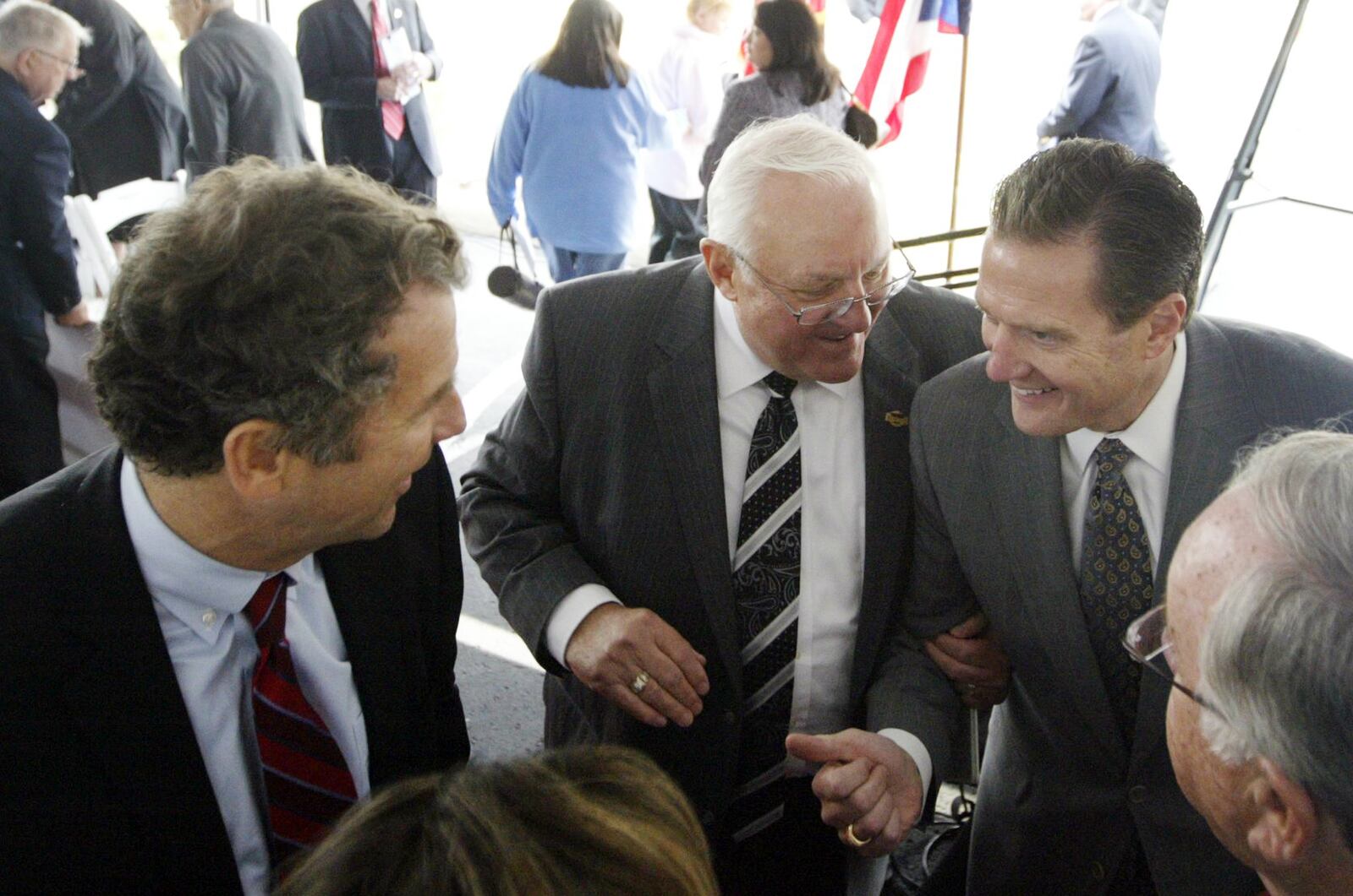 U.S. Sen. Sherrod Brown of Ohio and U.S. Rep. Mike Turner of Dayton flank Miamisburg Mayor Dick Church during a 2010 event involving the former Mound site. FILE