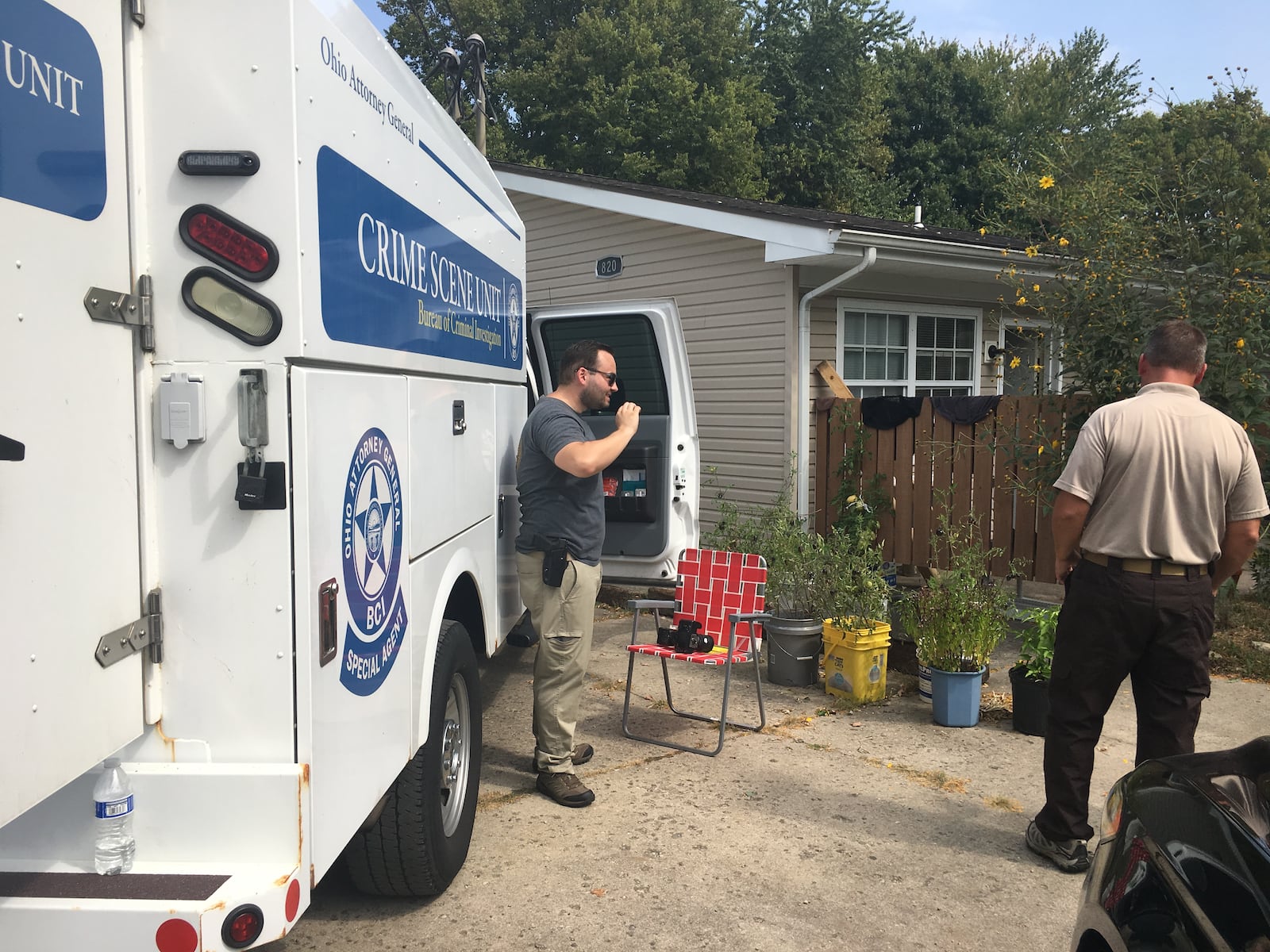 The Ohio Bureau of Criminal Investigation conducted a search of an apartment on Hunter Road in Enon as part of the unsolved homicide of Leonid Clark. Greene County Capt. Sean Magoteaux said the residents of that apartment are not considered suspects in the case. RICHARD WILSON/STAFF