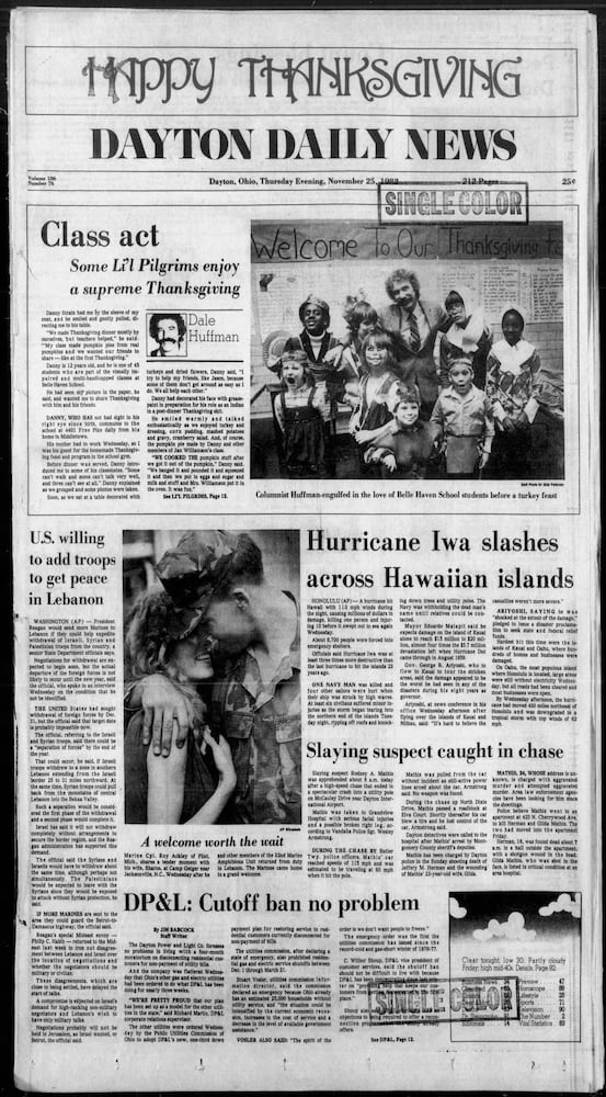 Thanksgiving Day front pages from the Dayton Daily News archives