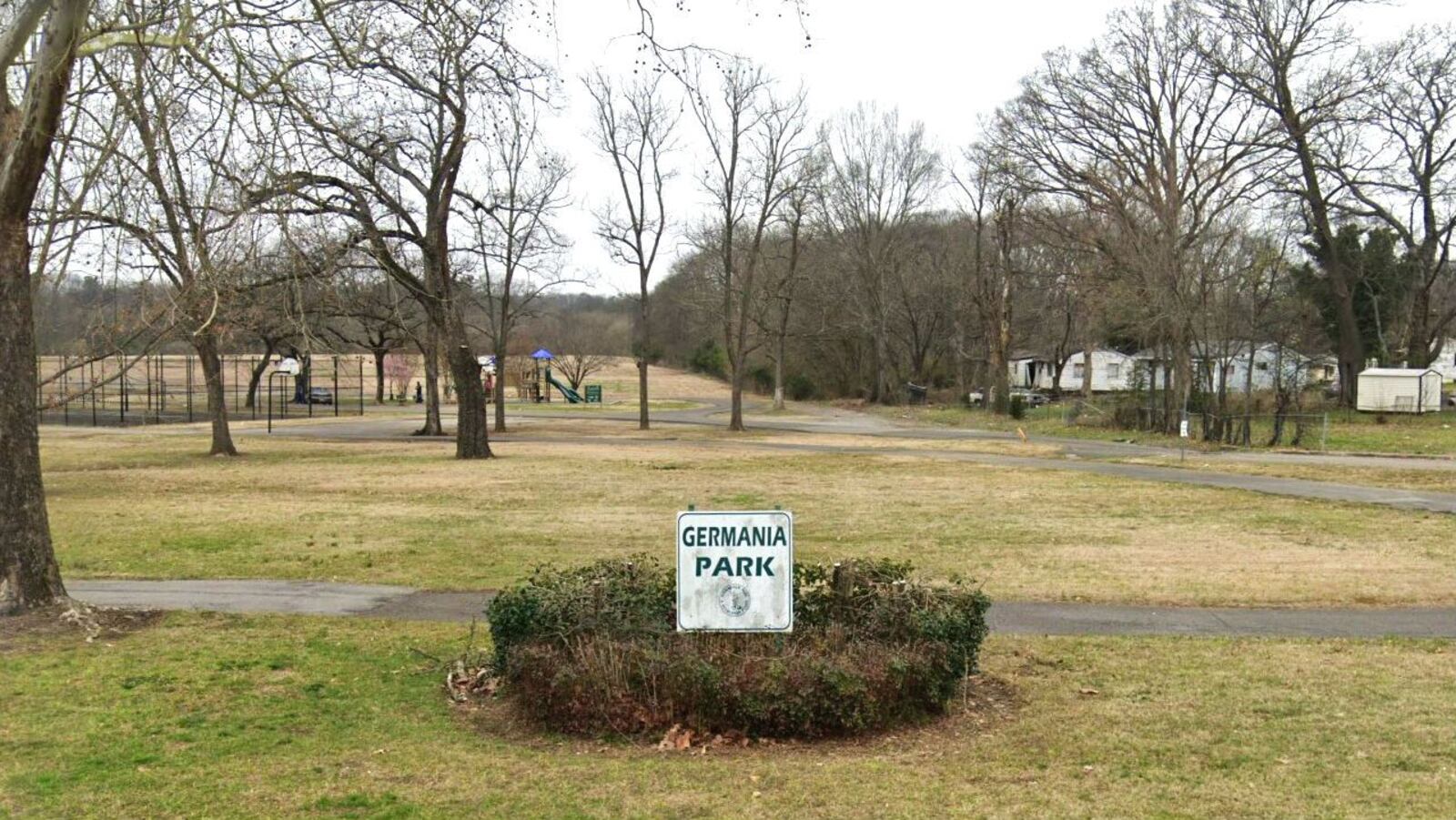 Germania Park in Birmingham, Ala., is seen in a February 2019 Street View image. The park was the scene of a fatal shooting the night of Friday, April 10, 2020, in which an off-duty Birmingham police detective has been charged with murder.