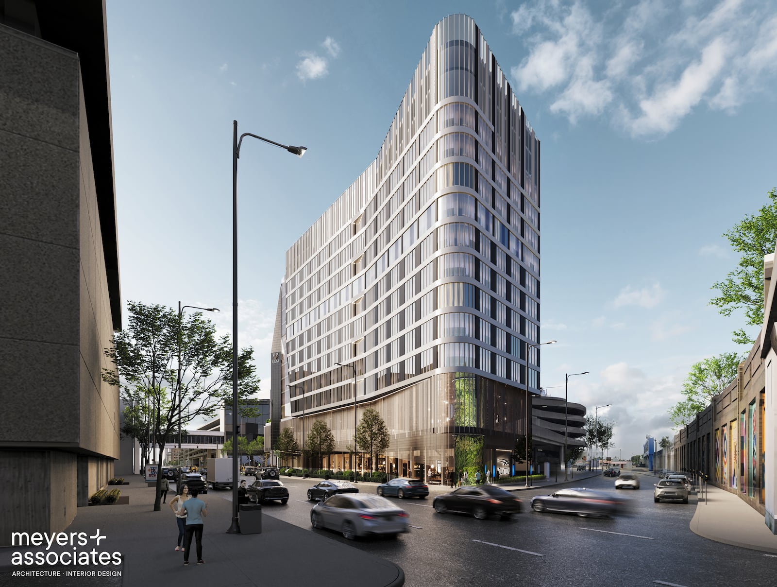 A conceptual rendering of what a new headquarters hotel could look like across from the Dayton Convention Center in downtown Dayton. CONTRIBUTED BY MEYERS+ASSOCIATES