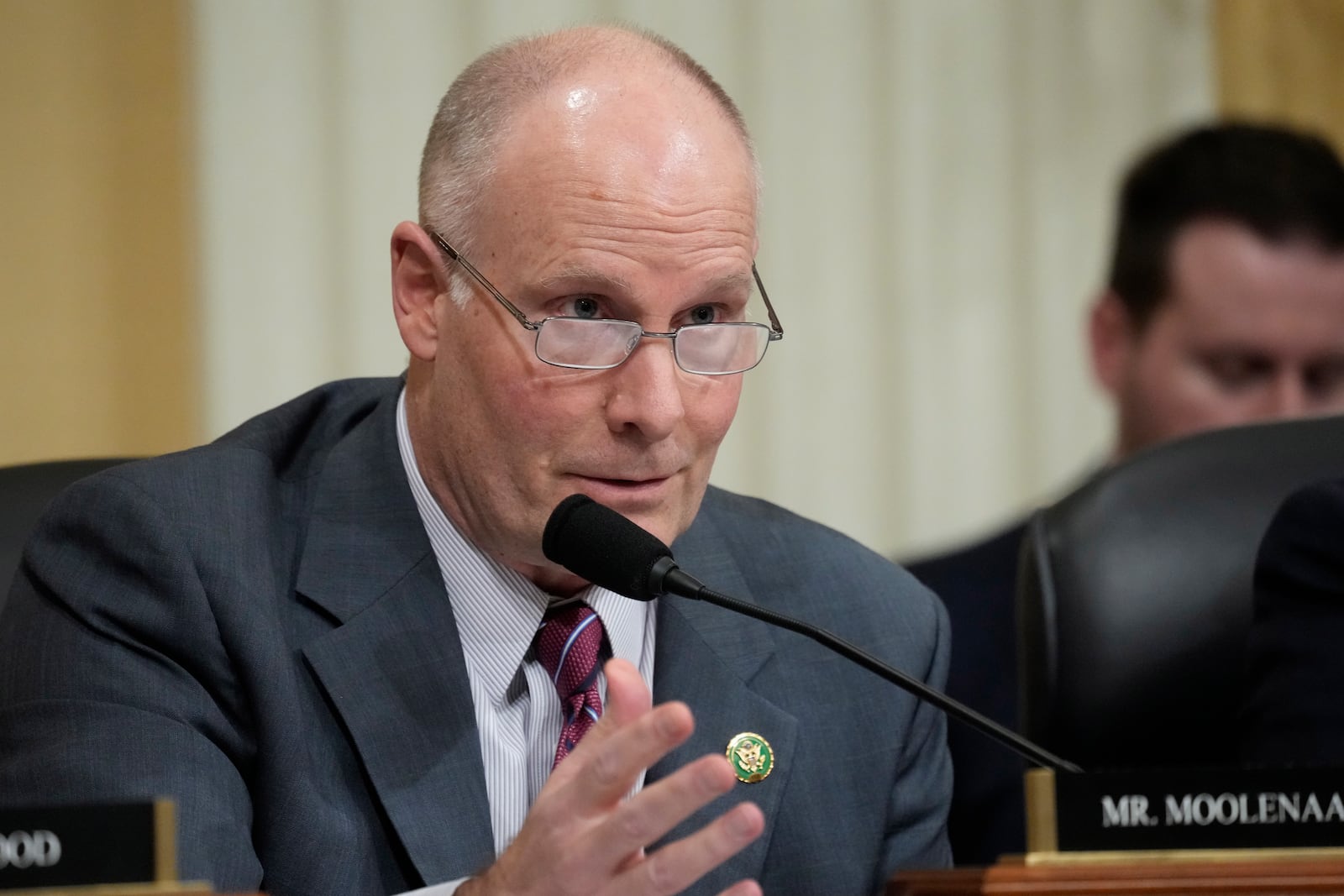 FILE - Rep. John Moolenaar, R-Mich., questions witnesses during a hearing on Capitol Hill, Feb. 28, 2023, in Washington. (AP Photo/Alex Brandon, File)