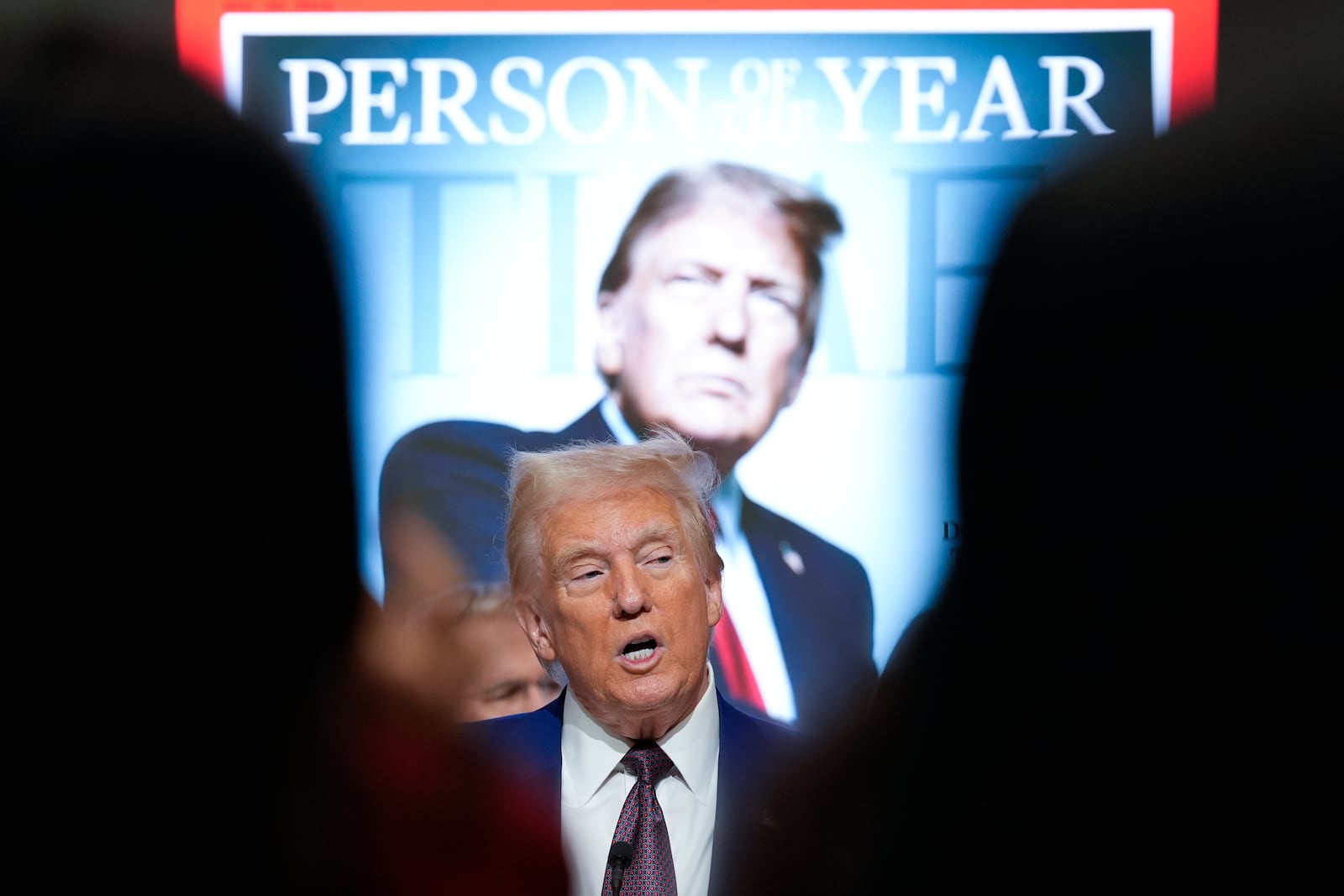 President-elect Donald Trump speaks during a Time magazine Person of the Year event at the New York Stock Exchange, Thursday, Dec. 12, 2024, in New York. (AP Photo/Alex Brandon)