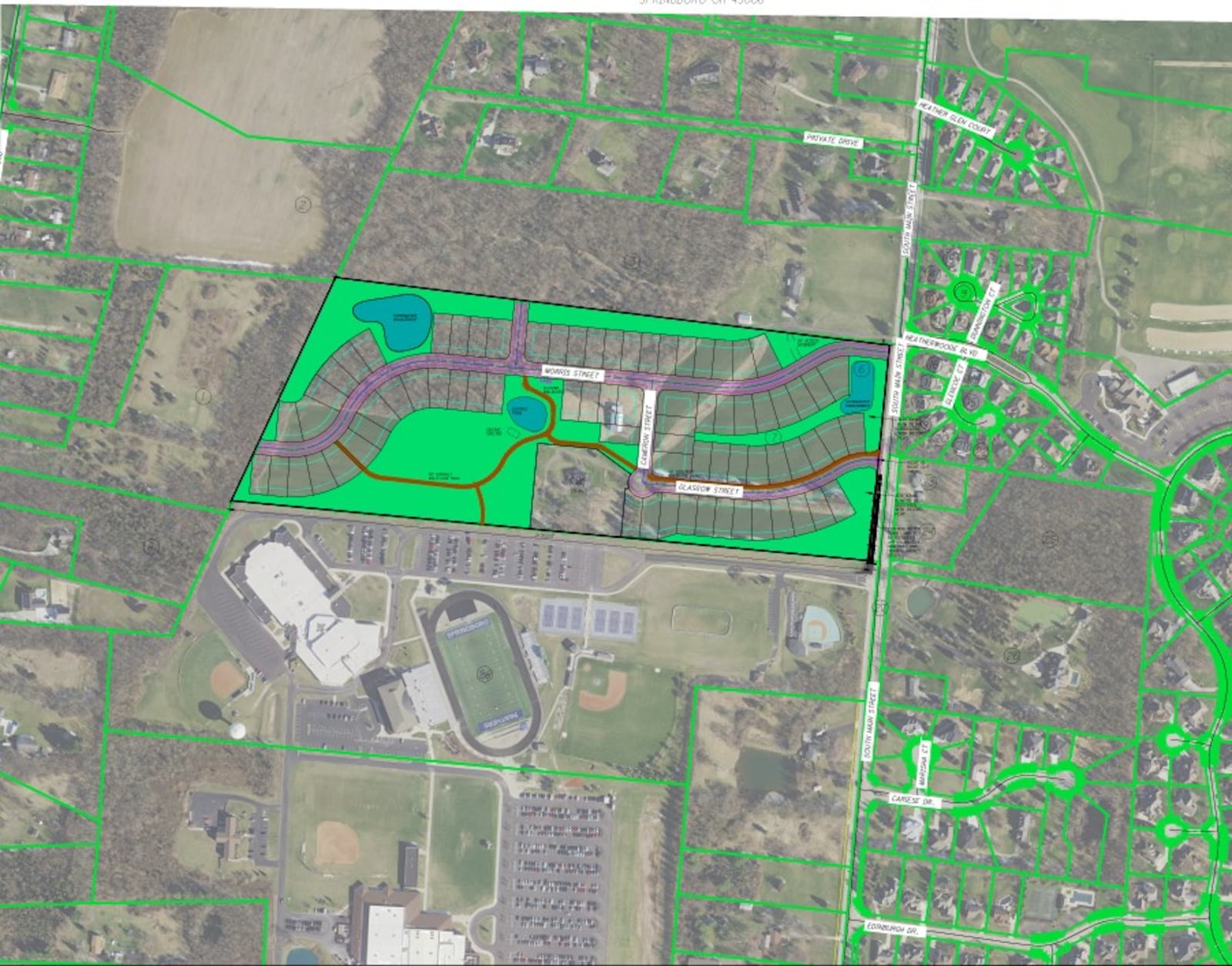 This is the latest rendering of the new Whispering Pines subdivision which will be located off Ohio 741. The subdivision will have 75 new homes and will be north of the Springboro Junior High School campus and district's athletic facilities. CONTRIBUTED/CITY OF SPRINGBORO