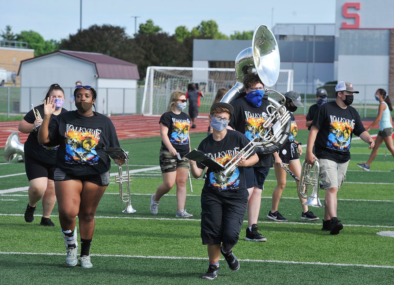 The Stebbins High School marching Band took to the field Friday for the last day of band camp. All the band members and staff all practiced social distancing and wore mask for the entire week.